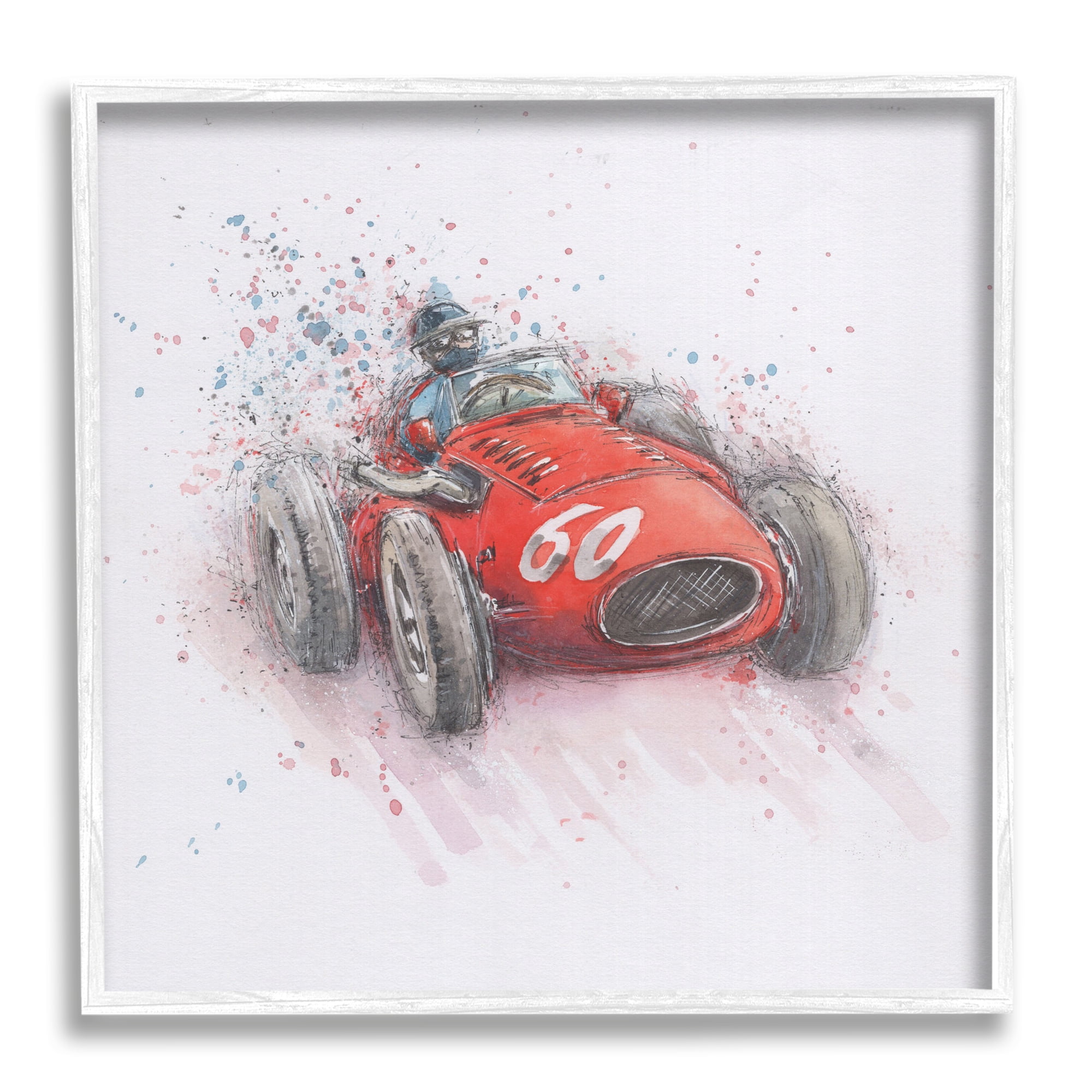 Stupell Industries Vintage Race Car Transportation Painting White Framed Art Print Wall Art, 17 x 17