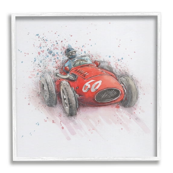 Stupell Industries Vintage Race Car Transportation Painting White Framed Art Print Wall Art, 24 x 24