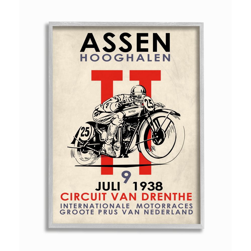 Stupell Industries Vintage Racing Sport Circuit Poster Motorcycle European Framed Wall Art Design by Mark Rogan, 11" x 14", Gray Framed
