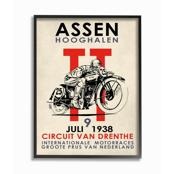 Stupell Industries Vintage Racing Sport Circuit Poster Motorcycle European Framed Wall Art Design by Mark Rogan, 24" x 30", Black Framed