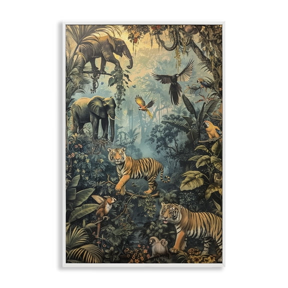 Stupell Industries Vintage Rainforest Jungle Plants & Flowers Painting White Framed Art Print Wall Art, 20 x 30