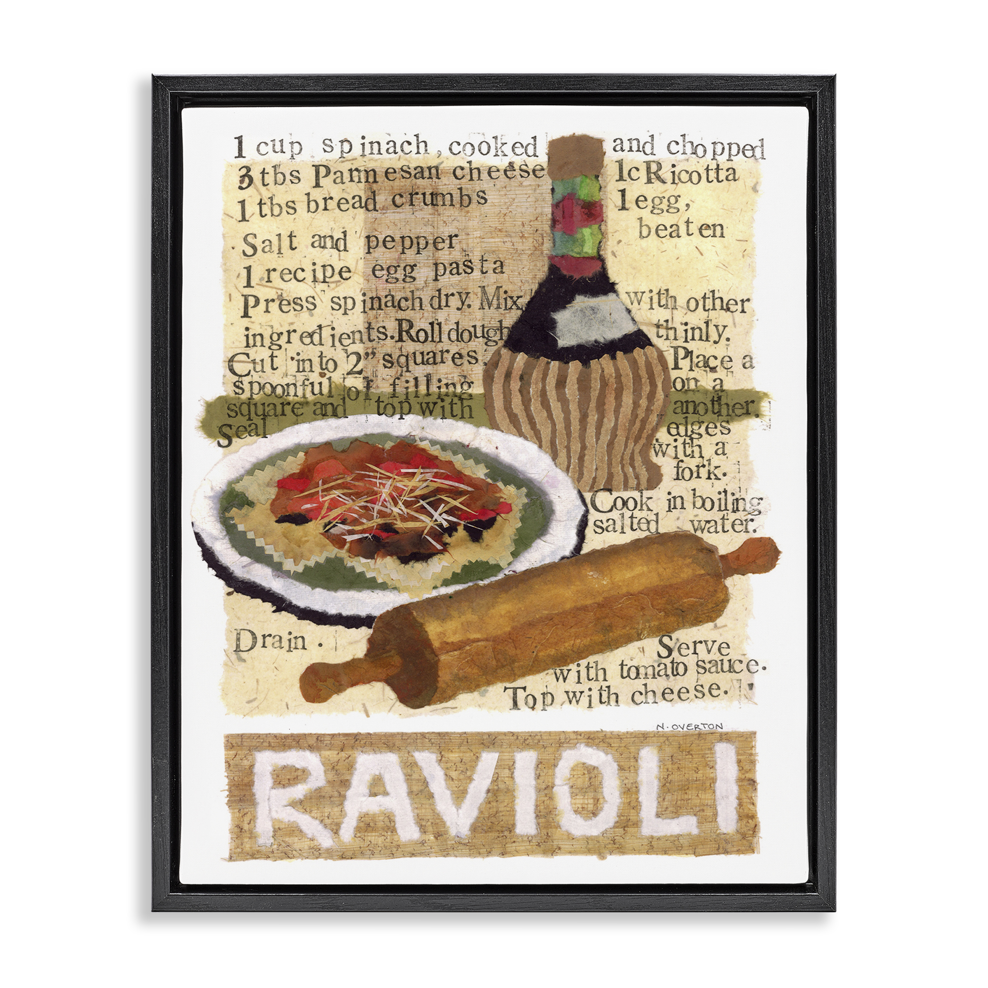Stupell Industries Vintage Ravioli Recipe Food & Beverage Painting Black Floater Framed Art Print Wall Art, 25 x 31