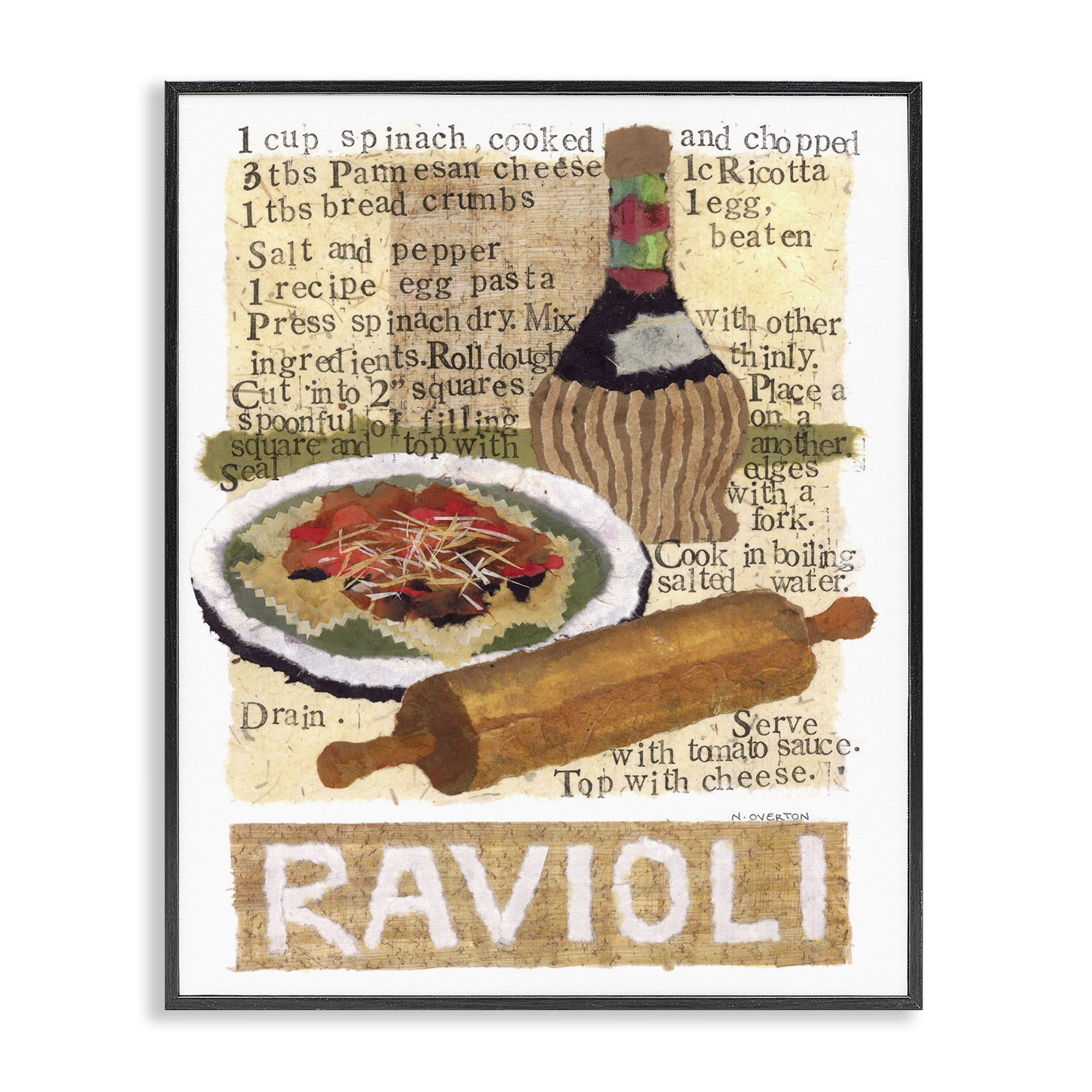 Stupell Industries Vintage Ravioli Recipe Food & Beverage Painting Black Framed Art Print Wall Art, 11 x 14