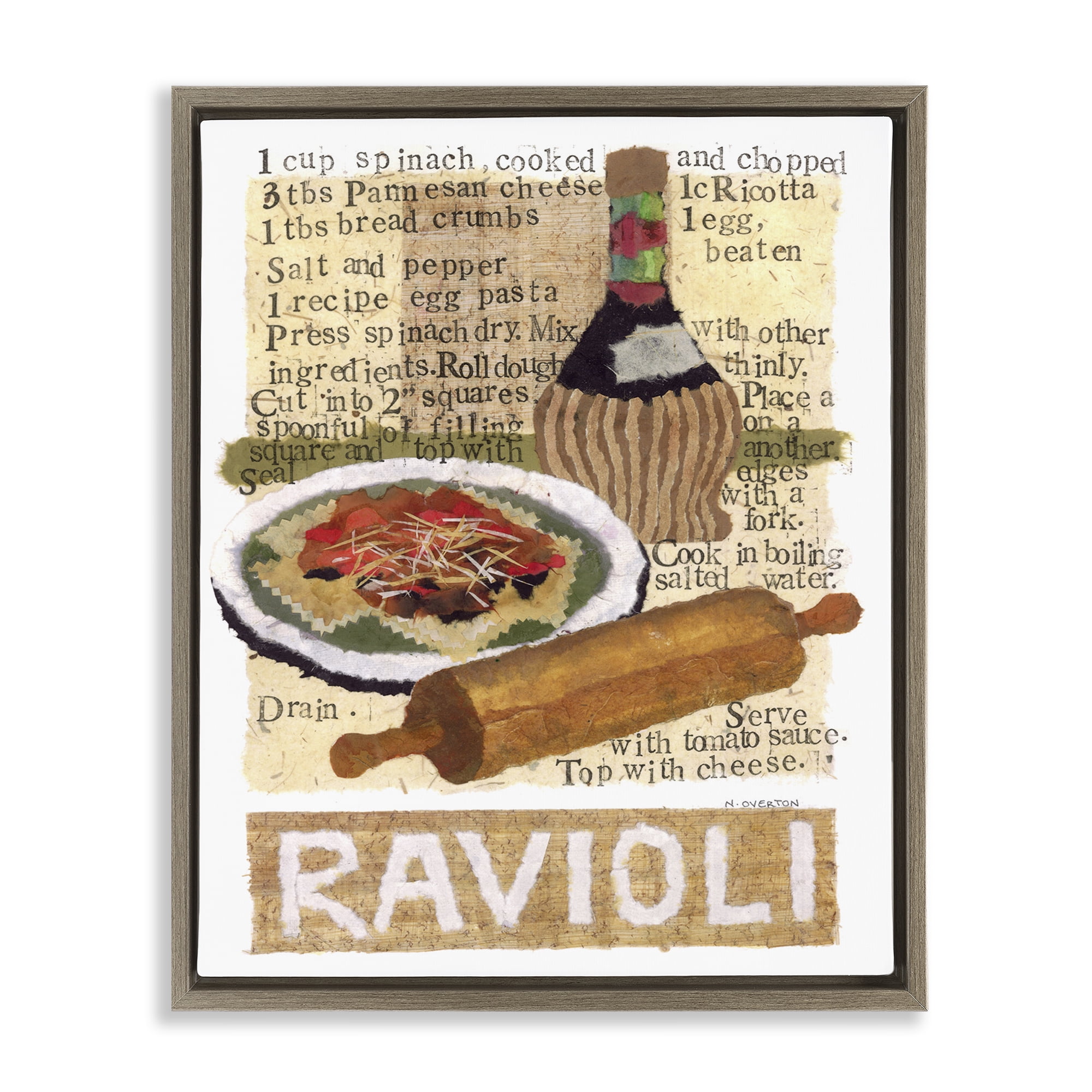 Stupell Industries Vintage Ravioli Recipe Food & Beverage Painting Brown Floater Framed Art Print Wall Art, 17 x 21