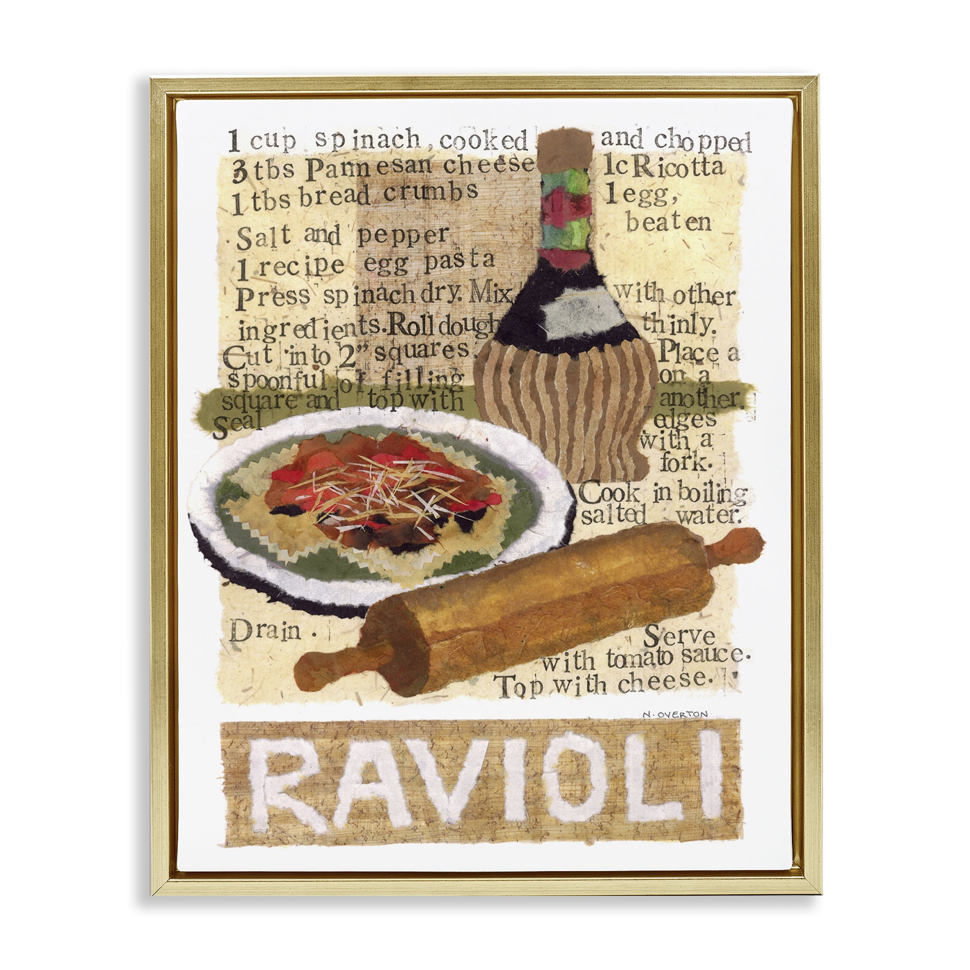 Stupell Industries Vintage Ravioli Recipe Food & Beverage Painting Gold Floater Framed Art Print Wall Art, 25 x 31