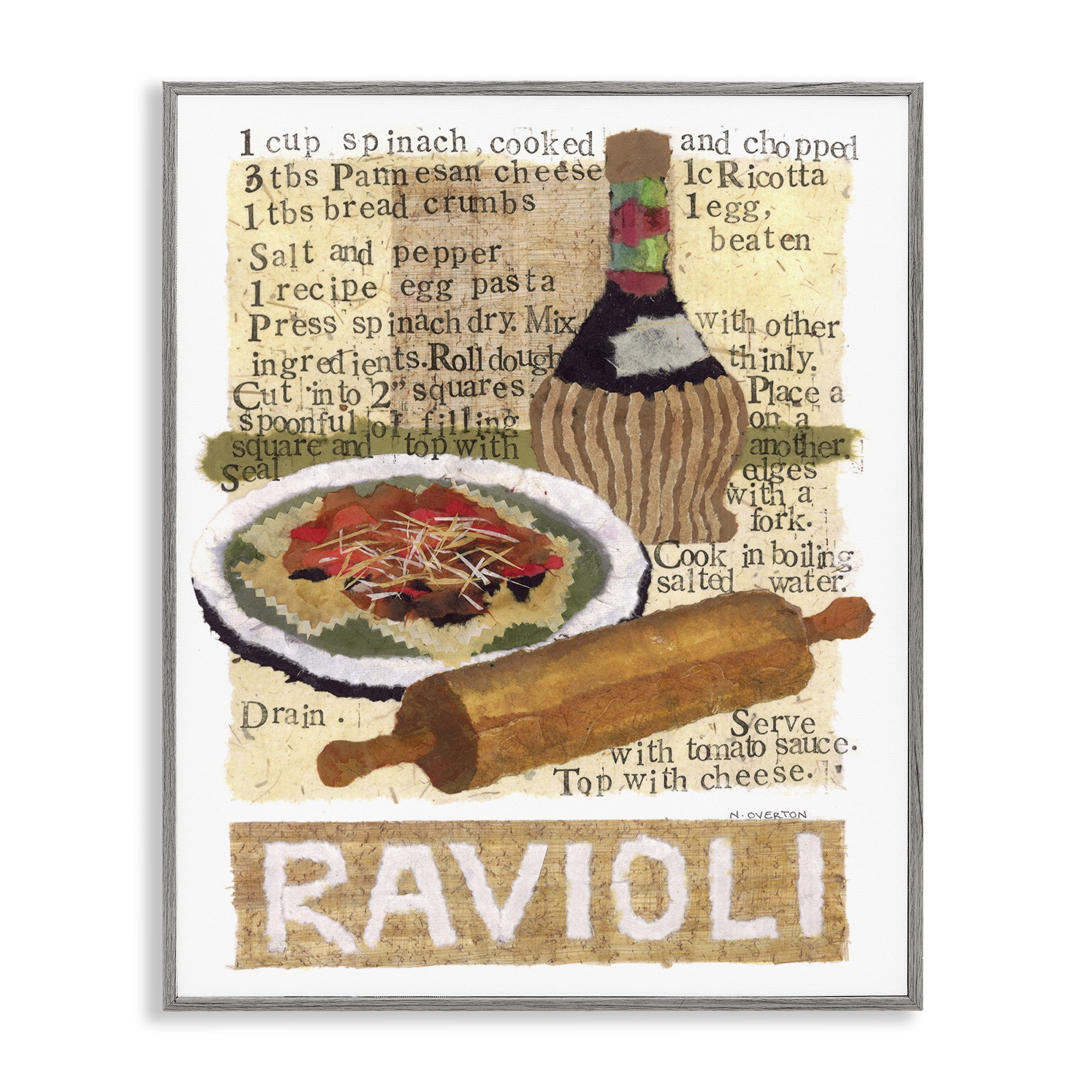 Stupell Industries Vintage Ravioli Recipe Food & Beverage Painting Gray Framed Art Print Wall Art, 16 x 20
