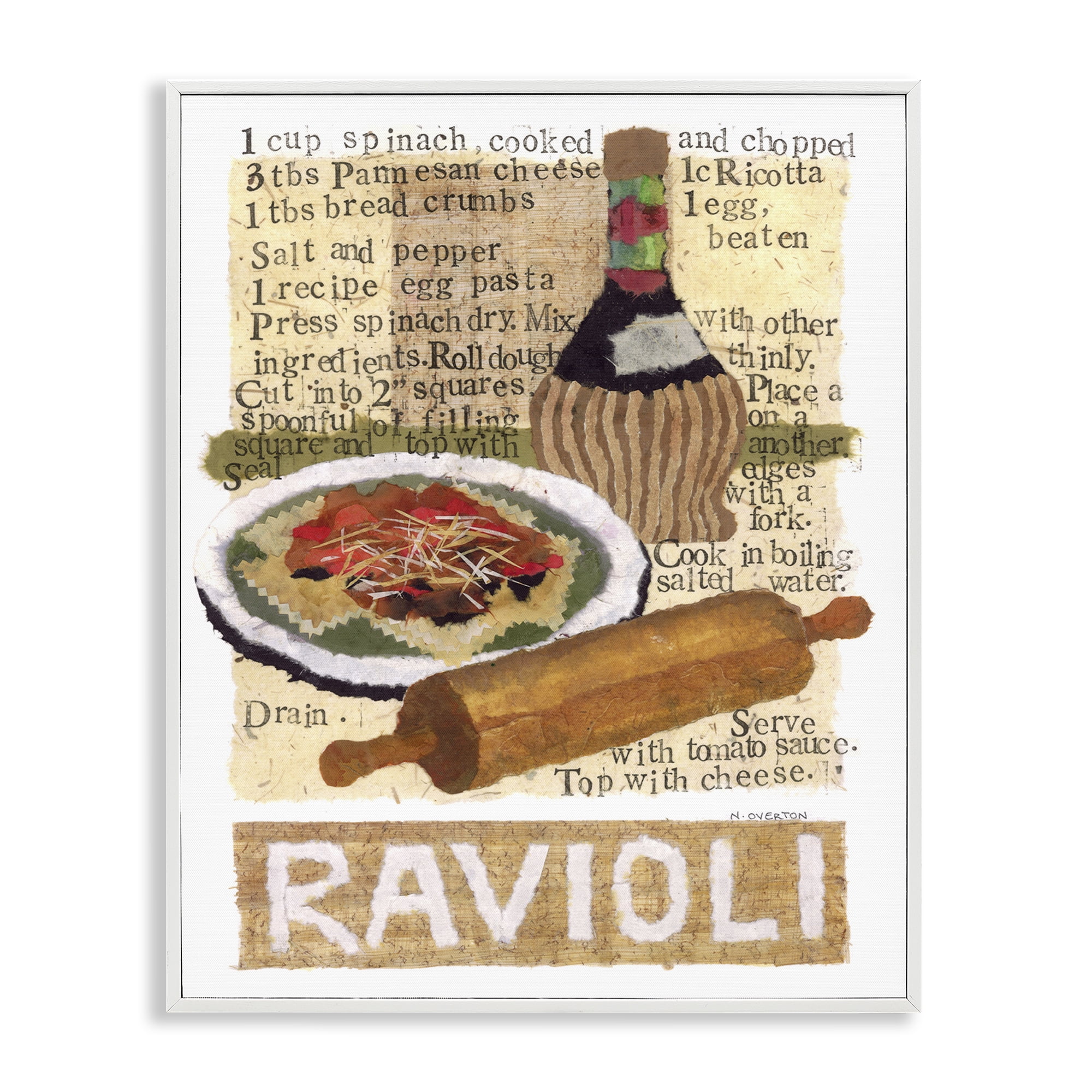 Stupell Industries Vintage Ravioli Recipe Food & Beverage Painting White Framed Art Print Wall Art, 24 x 30