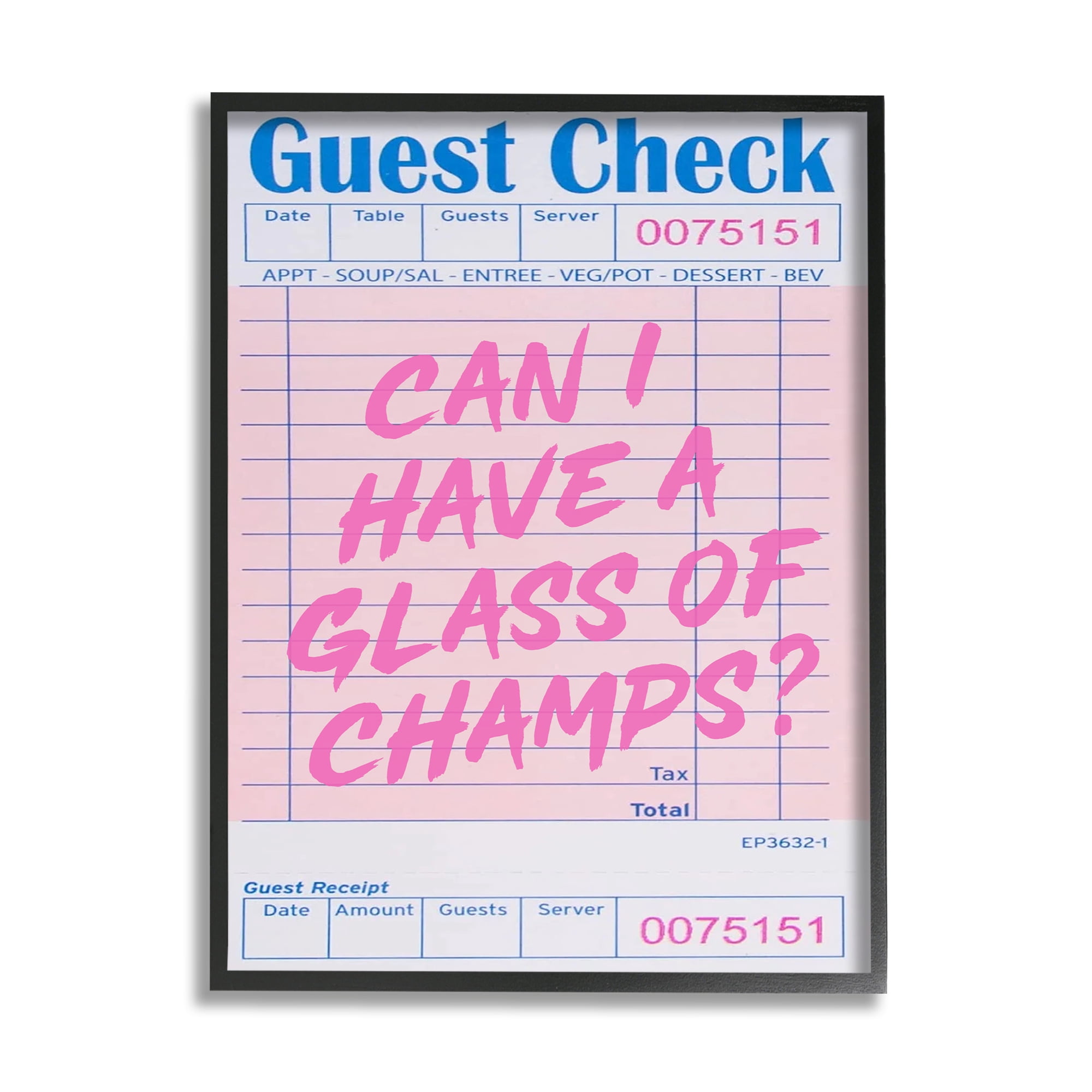 Stupell Industries Vintage Receipt Champagne Phrase Inspirational Painting Black Framed Art Print Wall Art, 16 x 20