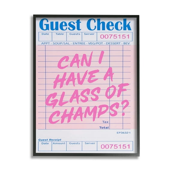 Stupell Industries Vintage Receipt Champagne Phrase Inspirational Painting Black Framed Art Print Wall Art, 24 x 30