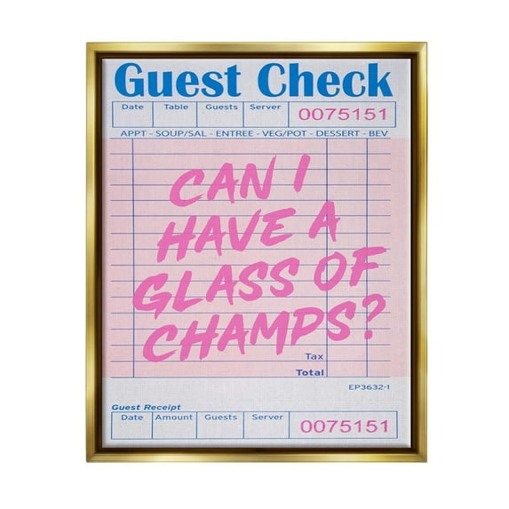 Stupell Industries Vintage Receipt Champagne Phrase Inspirational Painting Gold Floater Framed Canvas Art Print Wall Art, 25 x 31