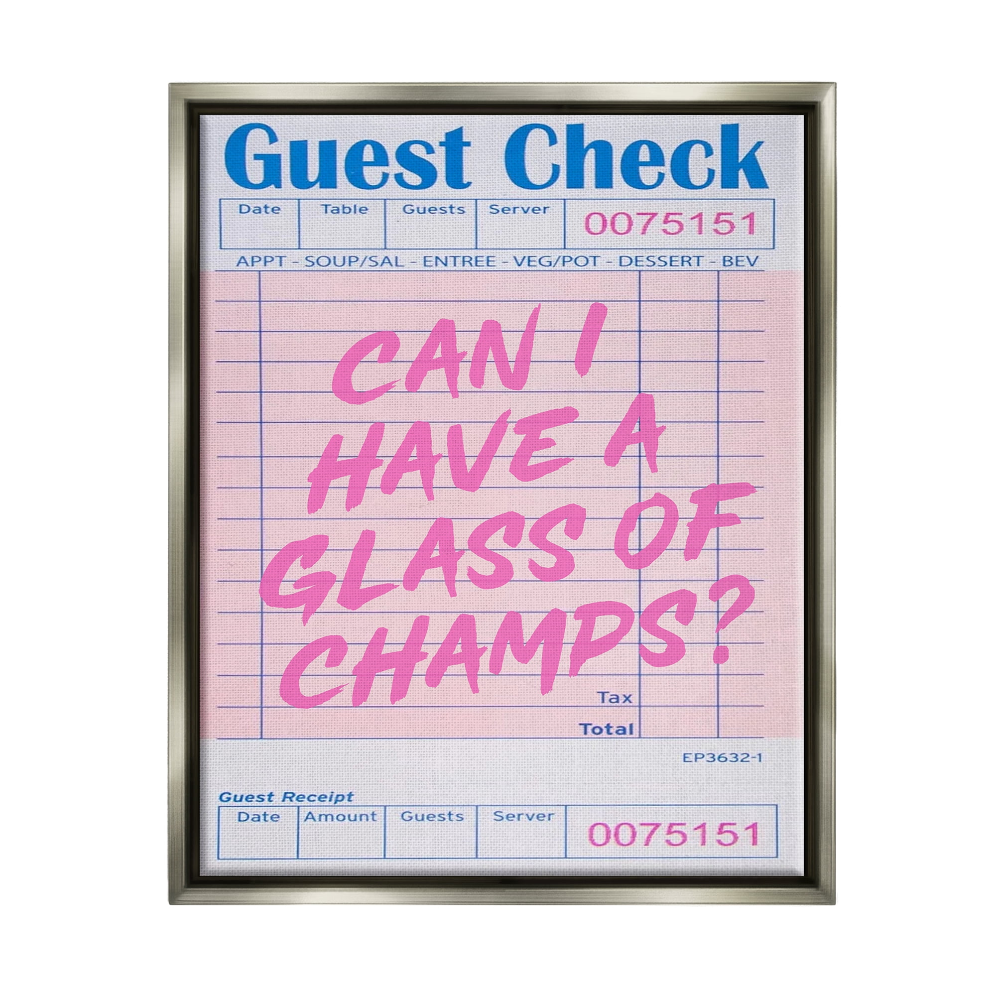 Stupell Industries Vintage Receipt Champagne Phrase Inspirational Painting Gray Floater Framed Canvas Art Print Wall Art, 25 x 31