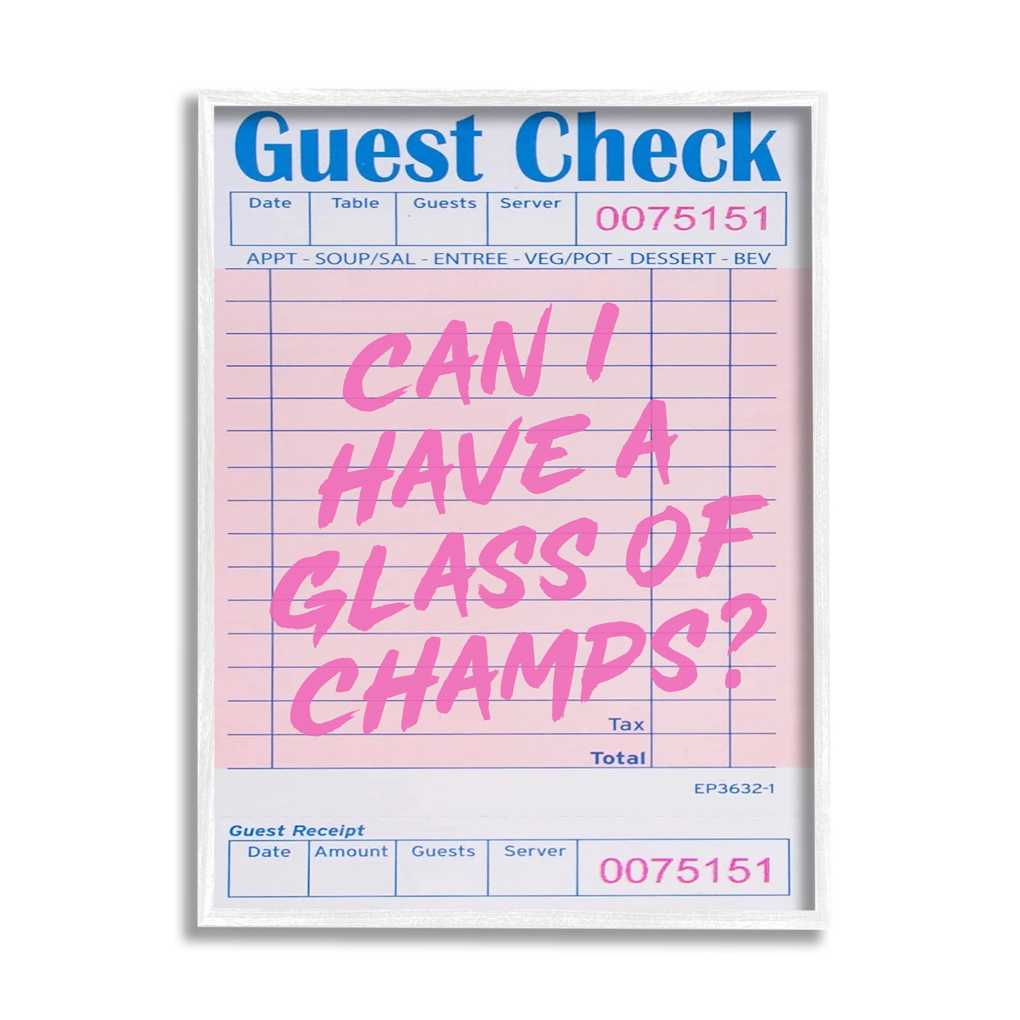 Stupell Industries Vintage Receipt Champagne Phrase Inspirational Painting White Framed Art Print Wall Art, 11 x 14