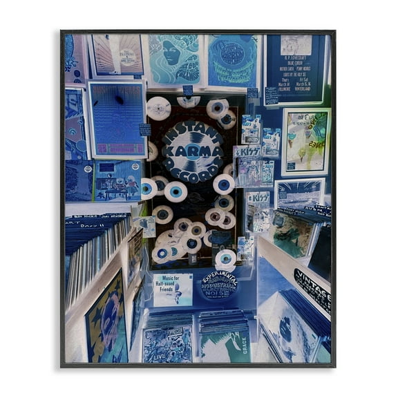 Stupell Industries Vintage Record Store Entertainment Painting Black Framed Art Print Wall Art, 24 x 30