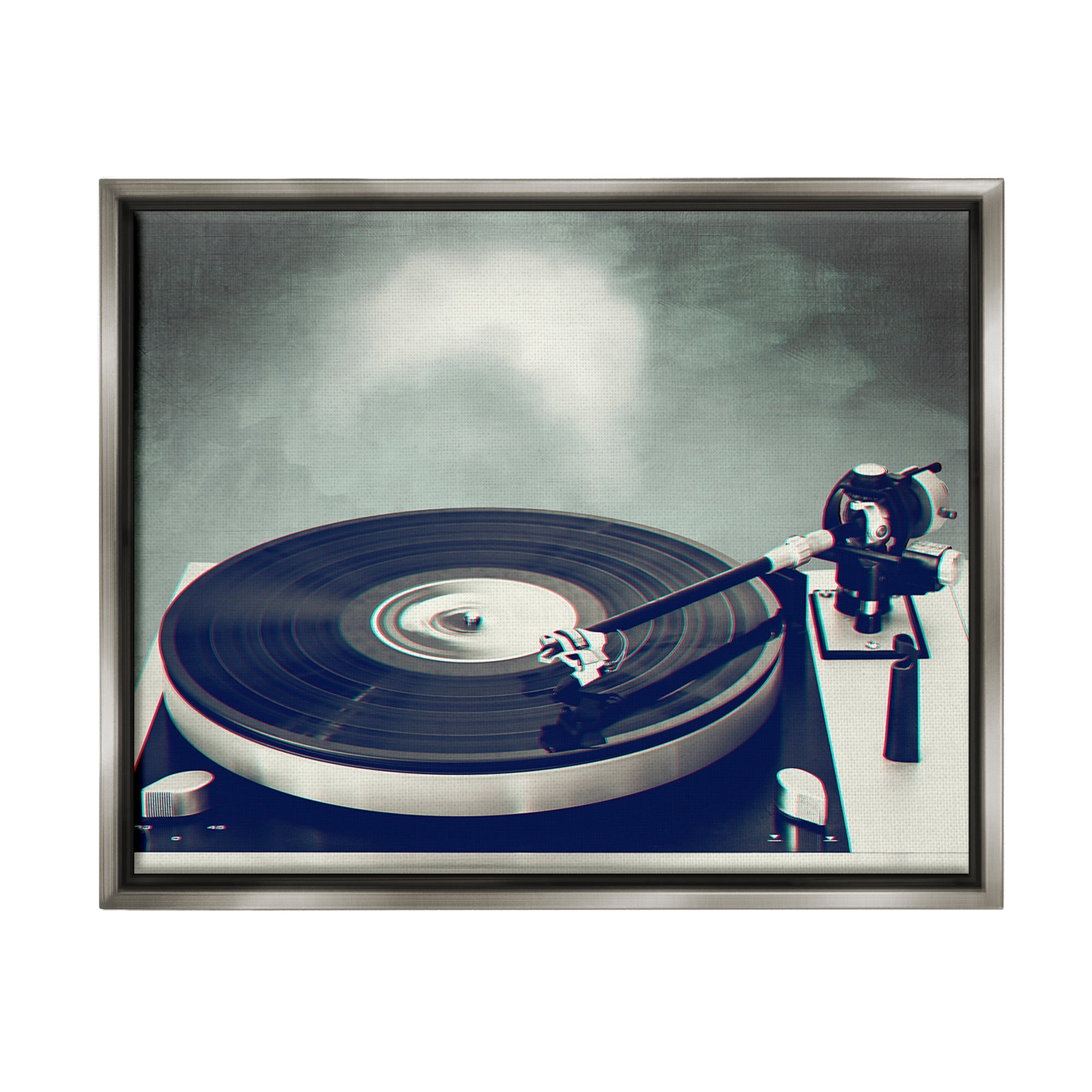 Stupell Industries Vintage Record Turntable Novelty Photography Gray Floater Framed Canvas Art Print Wall Art, 31 x 25