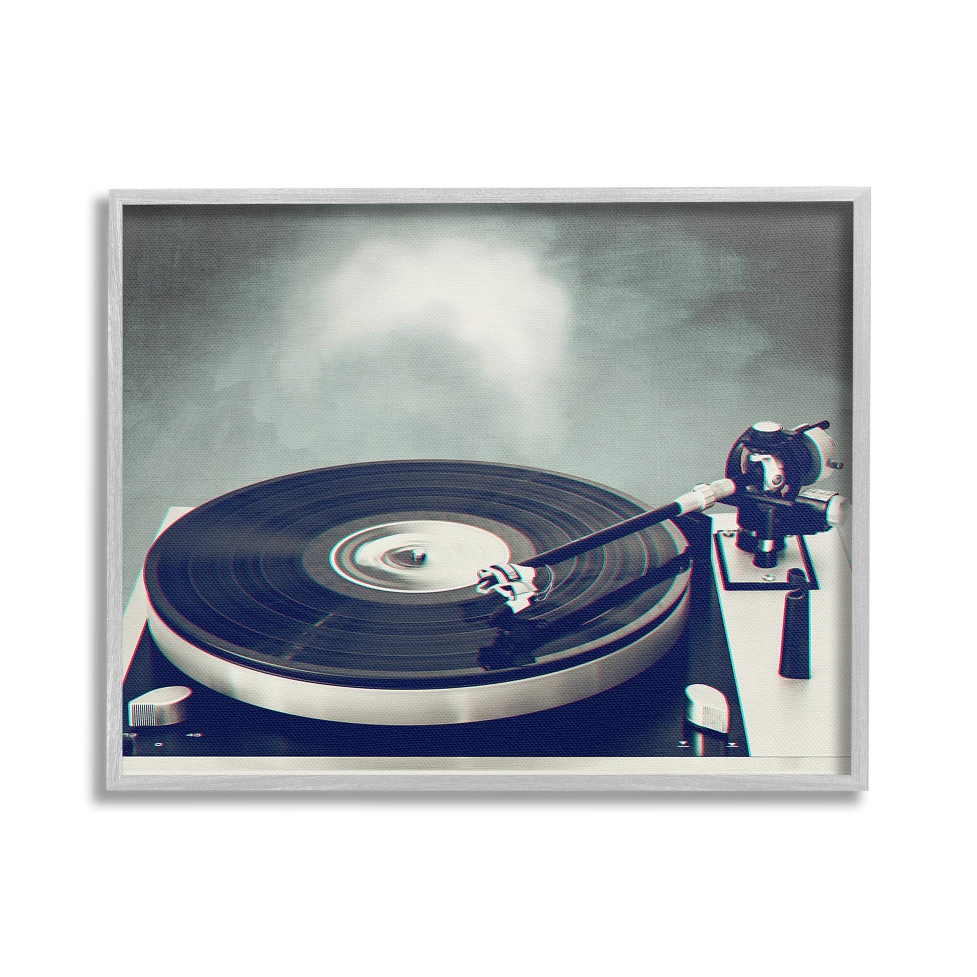 Stupell Industries Vintage Record Turntable Novelty Photography Gray Framed Art Print Wall Art, 30 x 24