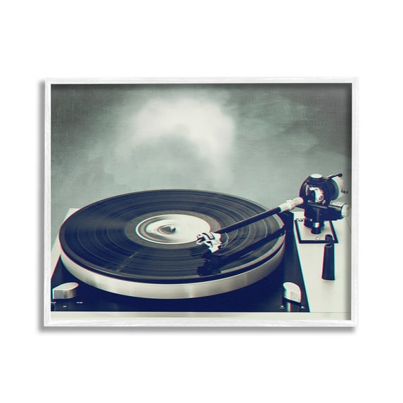 Stupell Industries Vintage Record Turntable Novelty Photography White Framed Art Print Wall Art, 20 x 16