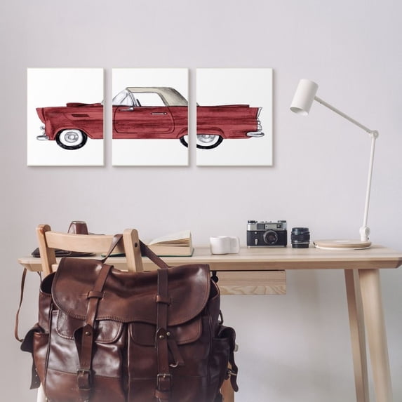 Stupell Industries Vintage Red Convertible Drawing Classic Automobile Car Framed Wall Art Design by Daphne Polselli, 3 Piece, 11" x 14", Black Framed