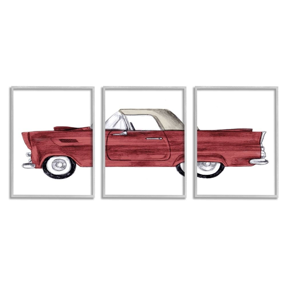 Stupell Industries Vintage Red Convertible Drawing Classic Automobile Car Framed Wall Art Design by Daphne Polselli