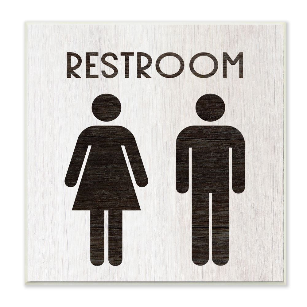 Stupell Industries Vintage Restroom Black And White Wood Texture Design Wall Plaque by Daphne Polselli