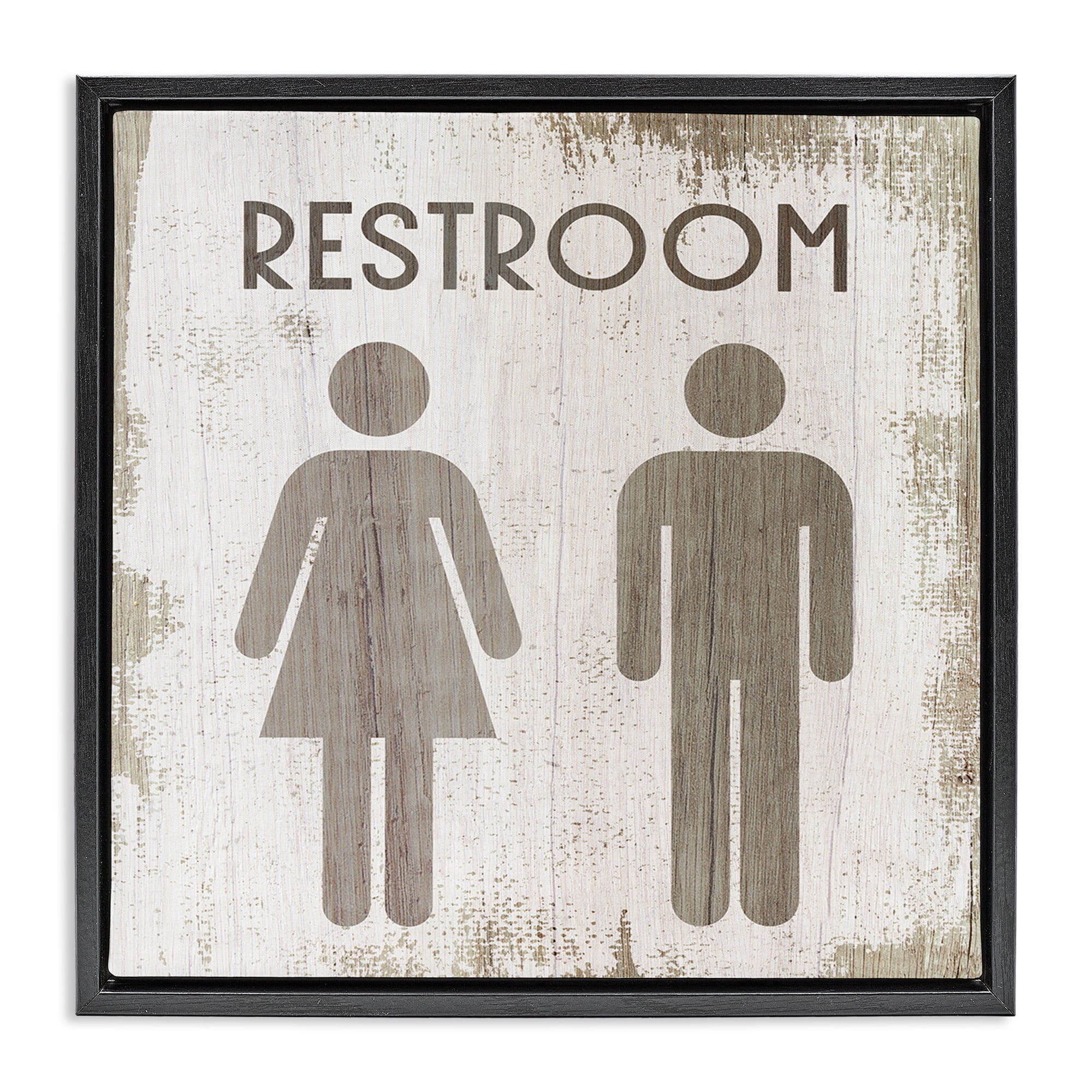 Stupell Industries Vintage Restroom People Silhouettes Typography Painting Black Floater Framed Canvas Art Print Wall Art, 18 x 18