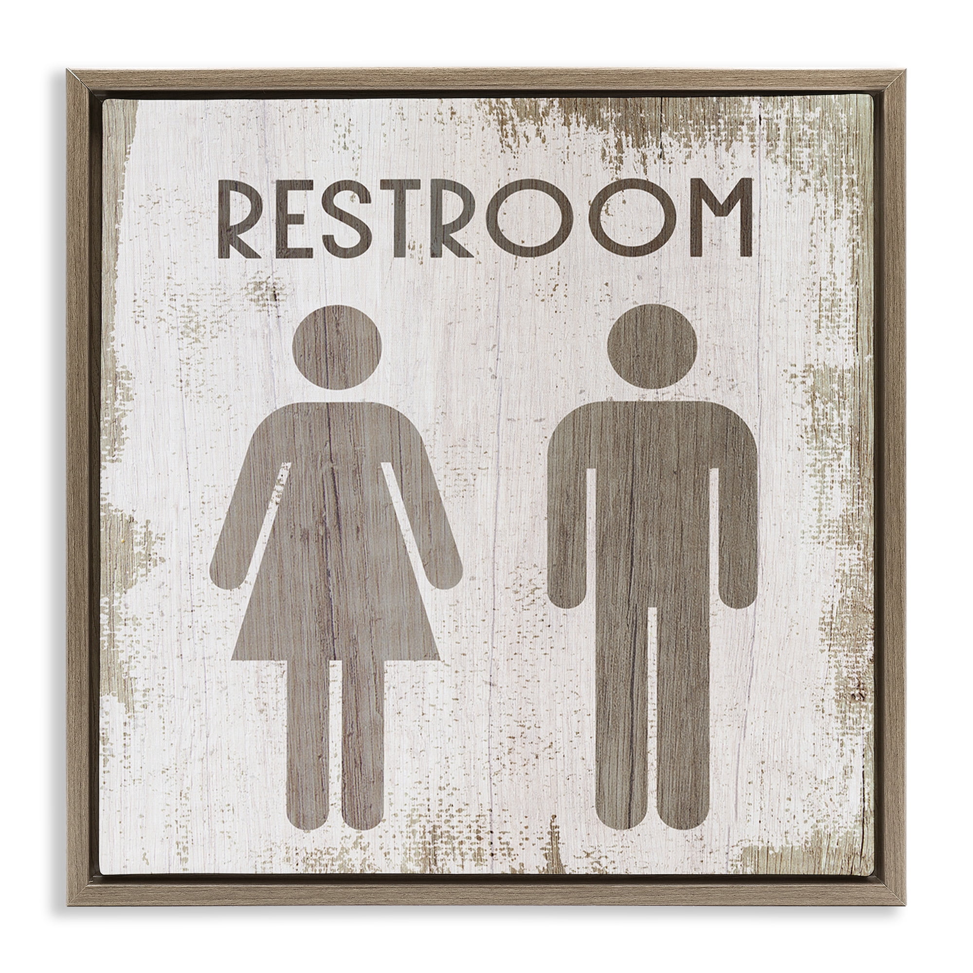 Stupell Industries Vintage Restroom People Silhouettes Typography Painting Brown Floater Framed Canvas Art Print Wall Art, 18 x 18
