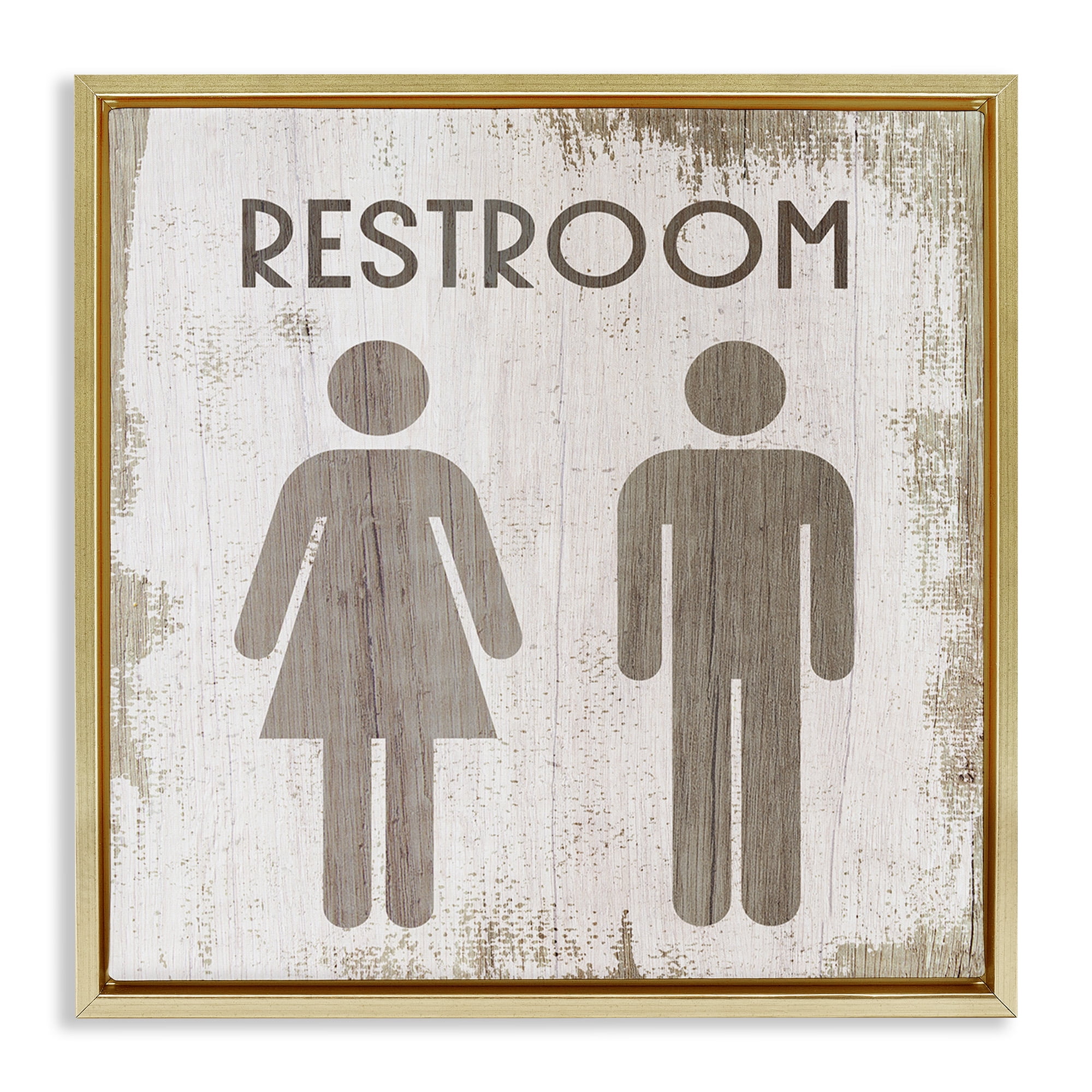 Stupell Industries Vintage Restroom People Silhouettes Typography Painting Gold Floater Framed Canvas Art Print Wall Art, 18 x 18