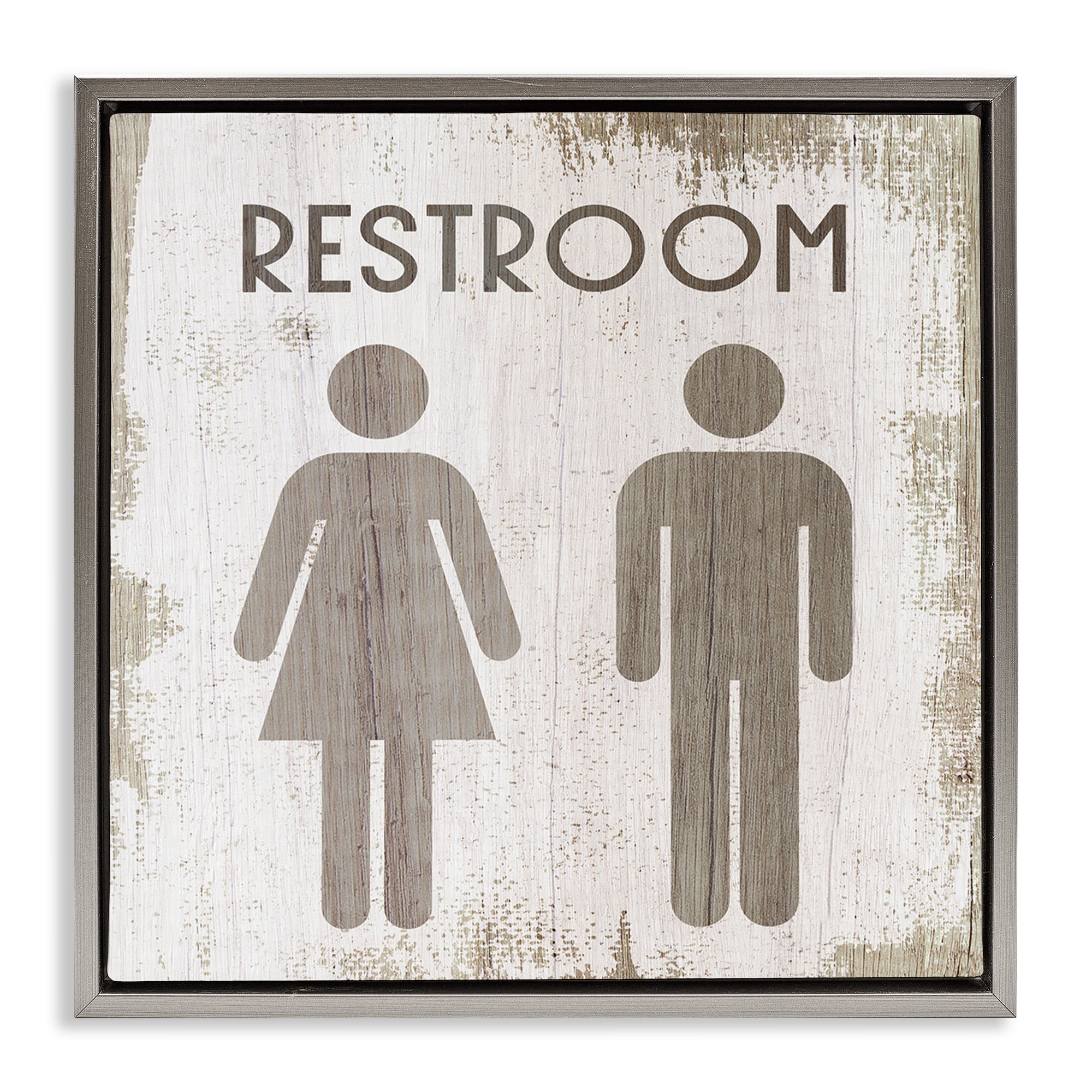 Stupell Industries Vintage Restroom People Silhouettes Typography Painting Gray Floater Framed Canvas Art Print Wall Art, 25 x 25