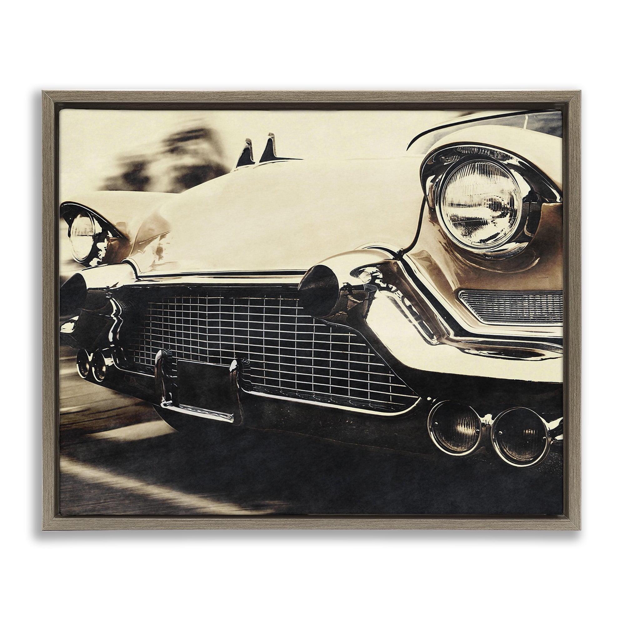 Stupell Industries Vintage Ride Headlights Brown Framed Floater Canvas Wall Art, design by Marcus Prime
