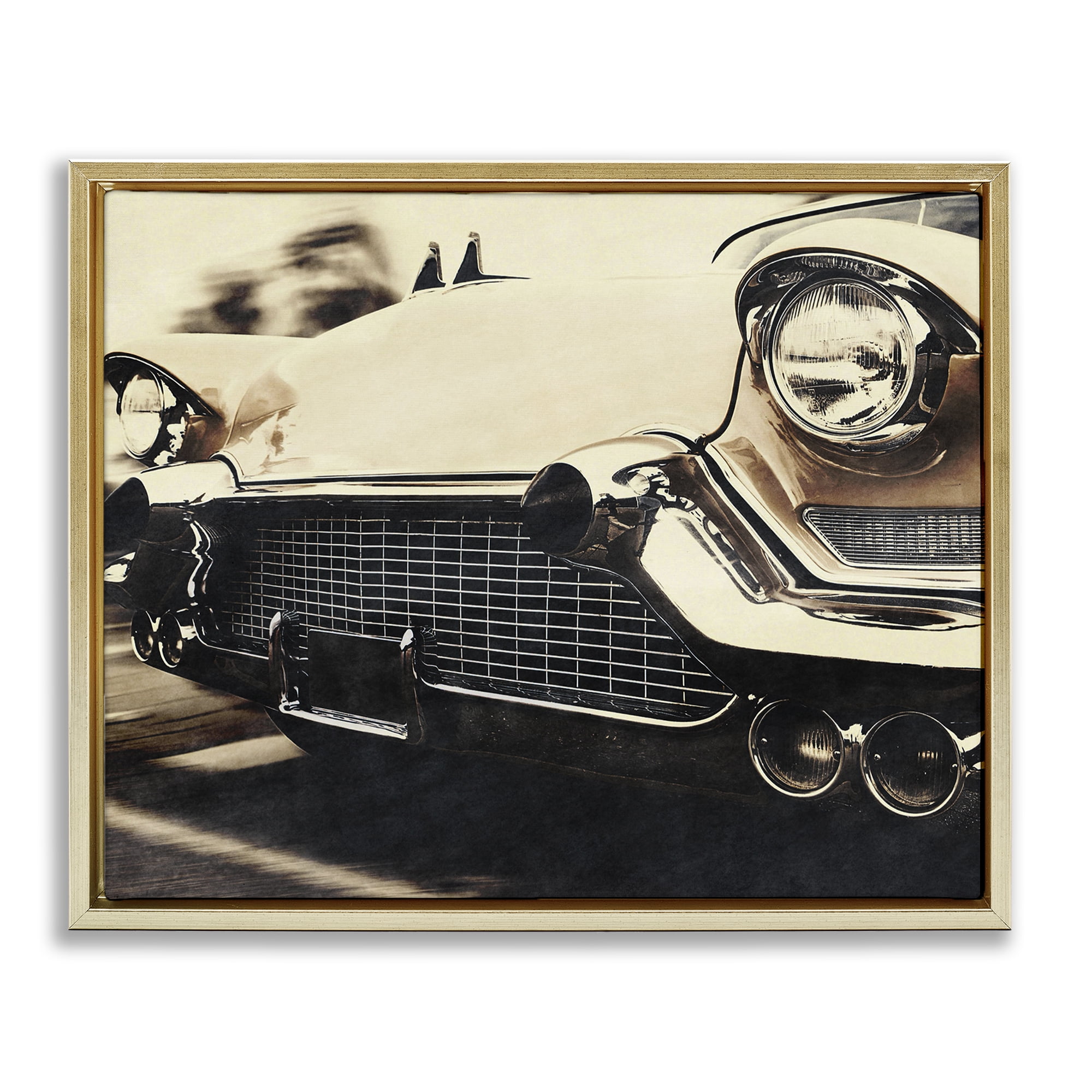 Stupell Industries Vintage Ride Headlights Gold Framed Floater Canvas Wall Art, design by Marcus Prime