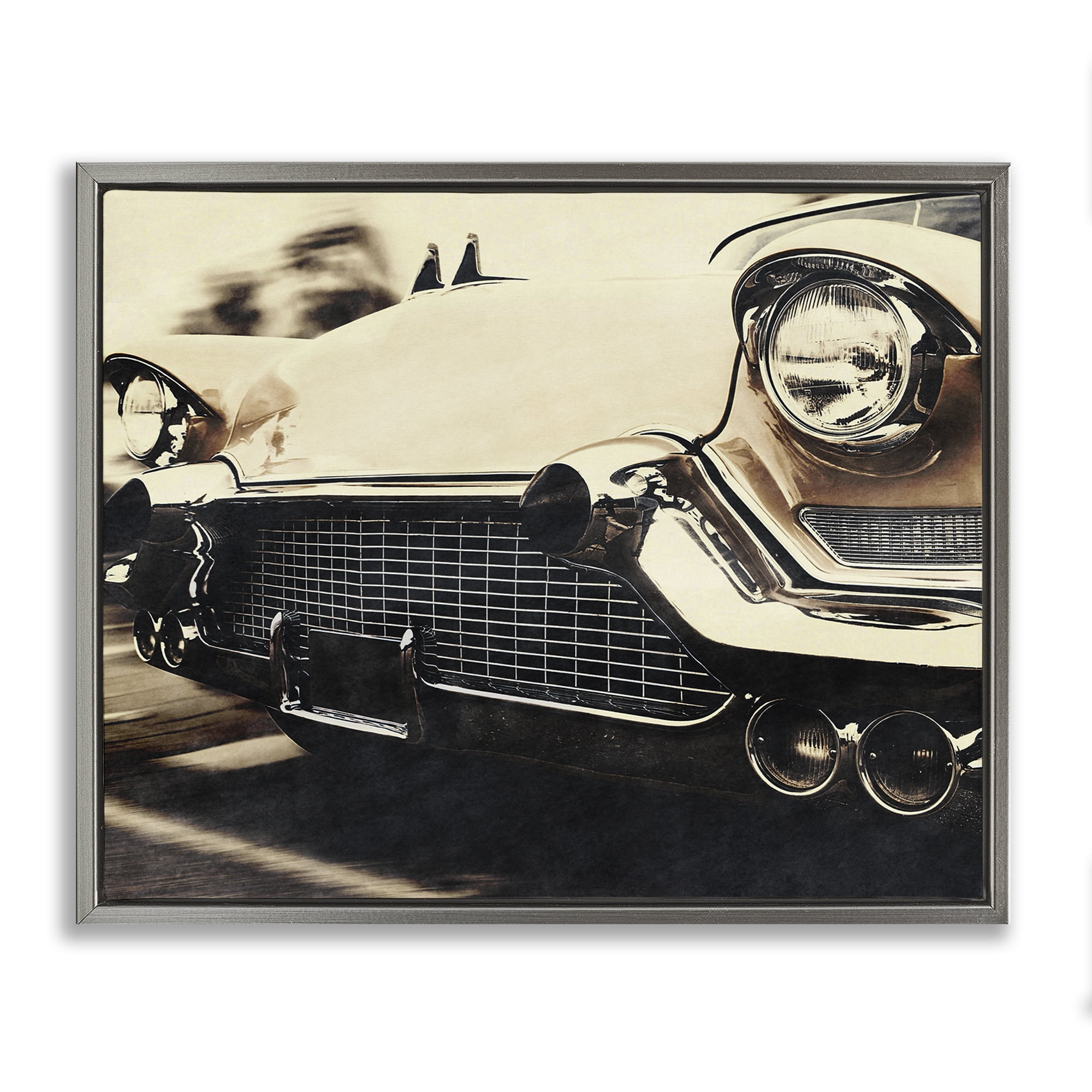 Stupell Industries Vintage Ride Headlights Gray Framed Floater Canvas Wall Art, design by Marcus Prime