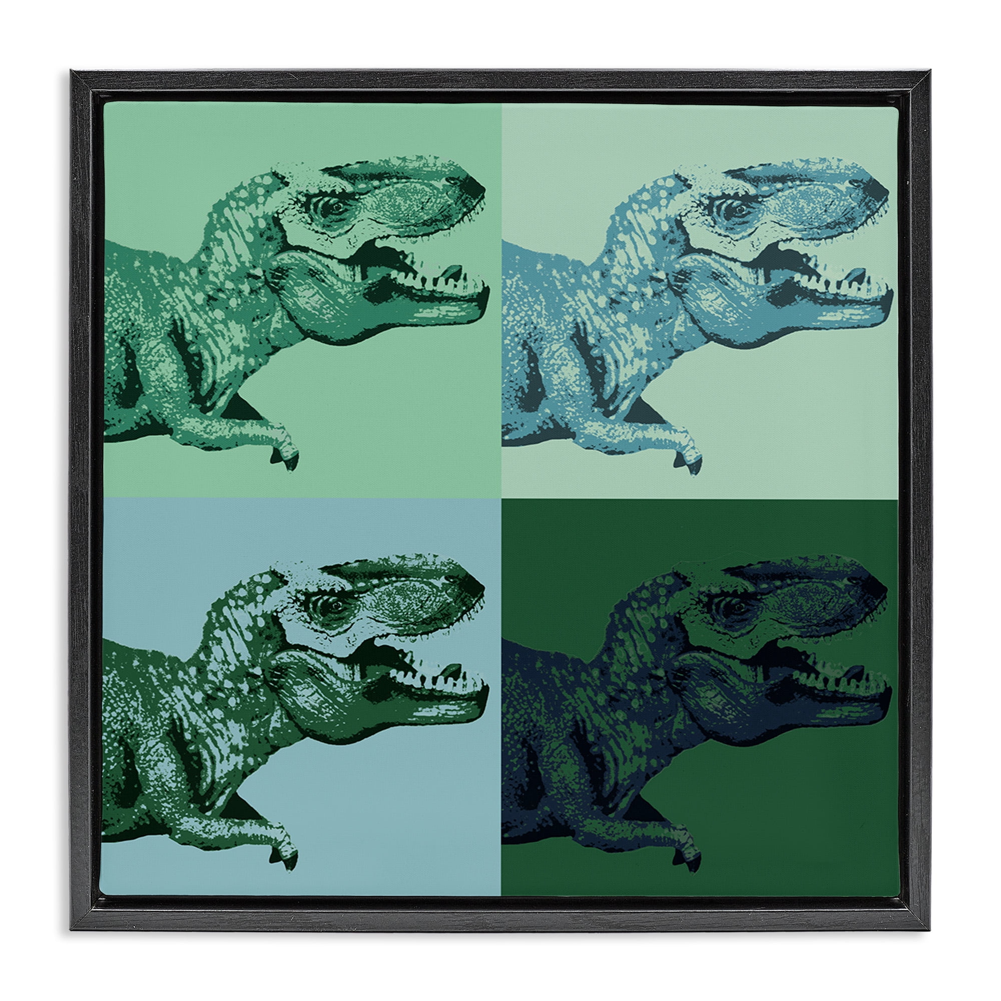 Stupell Industries Vintage Roaring T-Rex Dinosaur Animals & Insects Painting Black Floater Framed Canvas Art Print Wall Art, 18 x 18