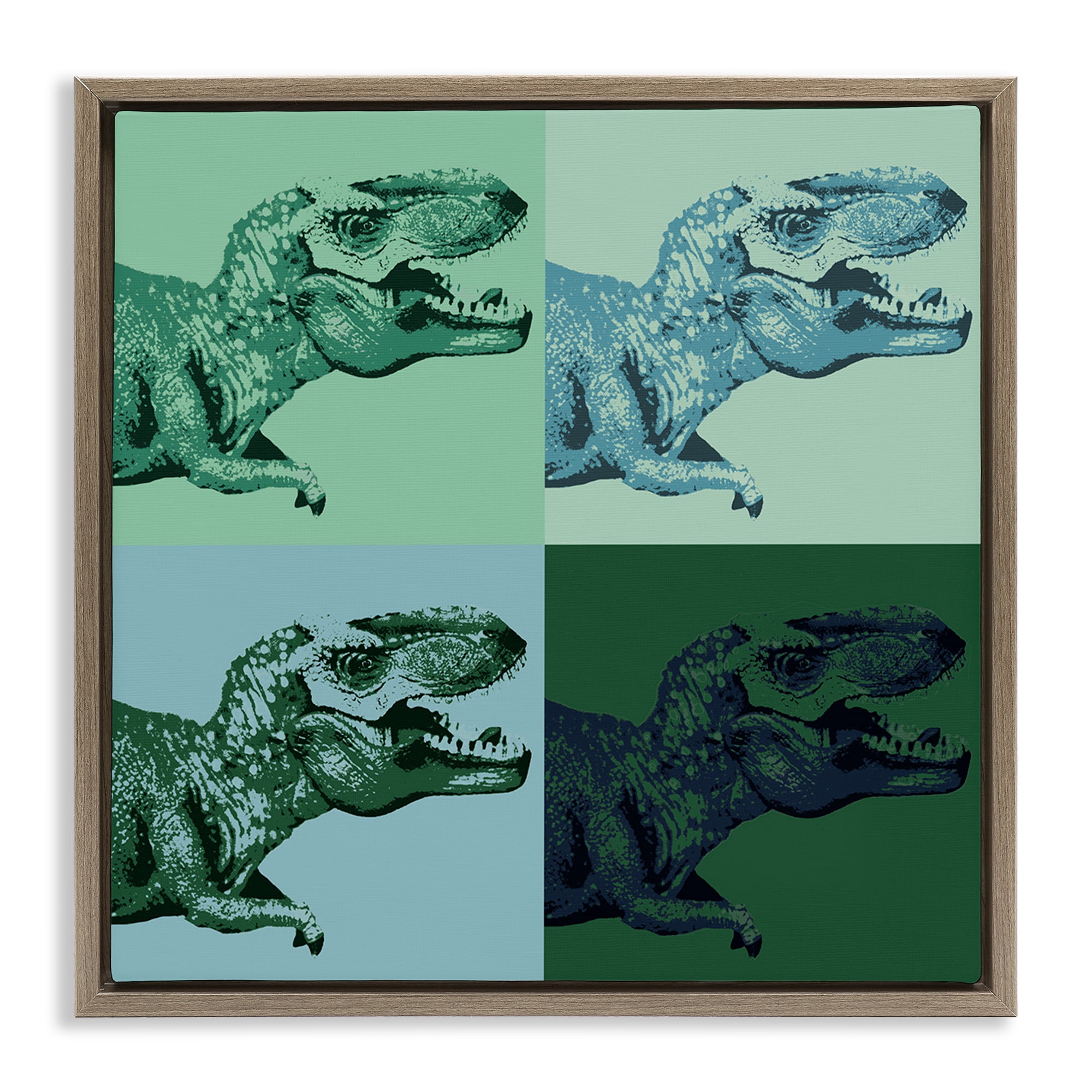 Stupell Industries Vintage Roaring T-Rex Dinosaur Animals & Insects Painting Brown Floater Framed Canvas Art Print Wall Art, 25 x 25