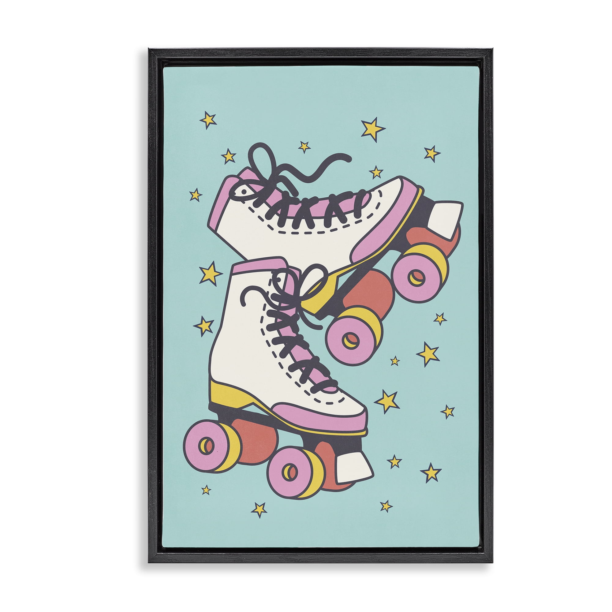 Stupell Industries Vintage Roller Skates Novelty & Humor Painting Black Floater Framed Canvas Art Print Wall Art, 21 x 31