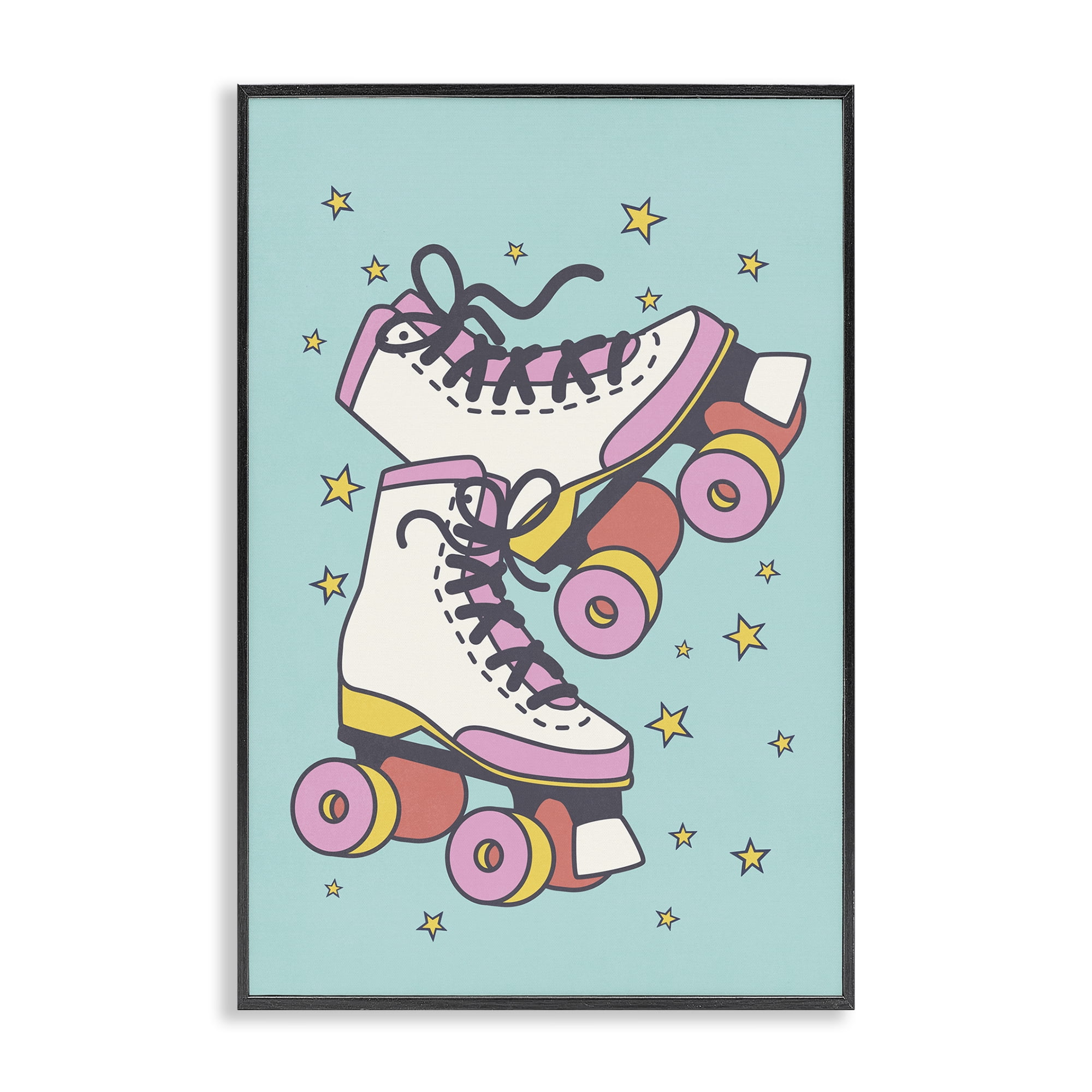 Stupell Industries Vintage Roller Skates Novelty & Humor Painting Black Framed Art Print Wall Art, 20 x 30