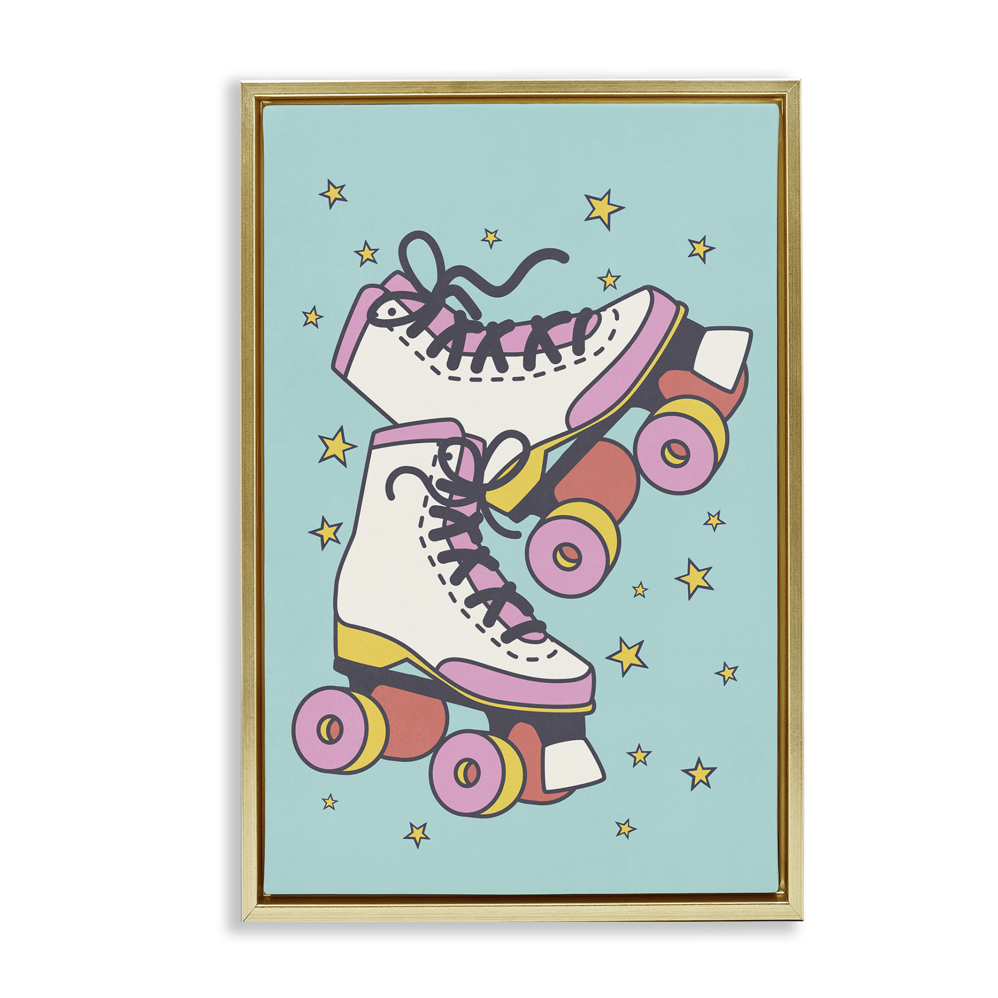 Stupell Industries Vintage Roller Skates Novelty & Humor Painting Gold Floater Framed Canvas Art Print Wall Art, 21 x 31