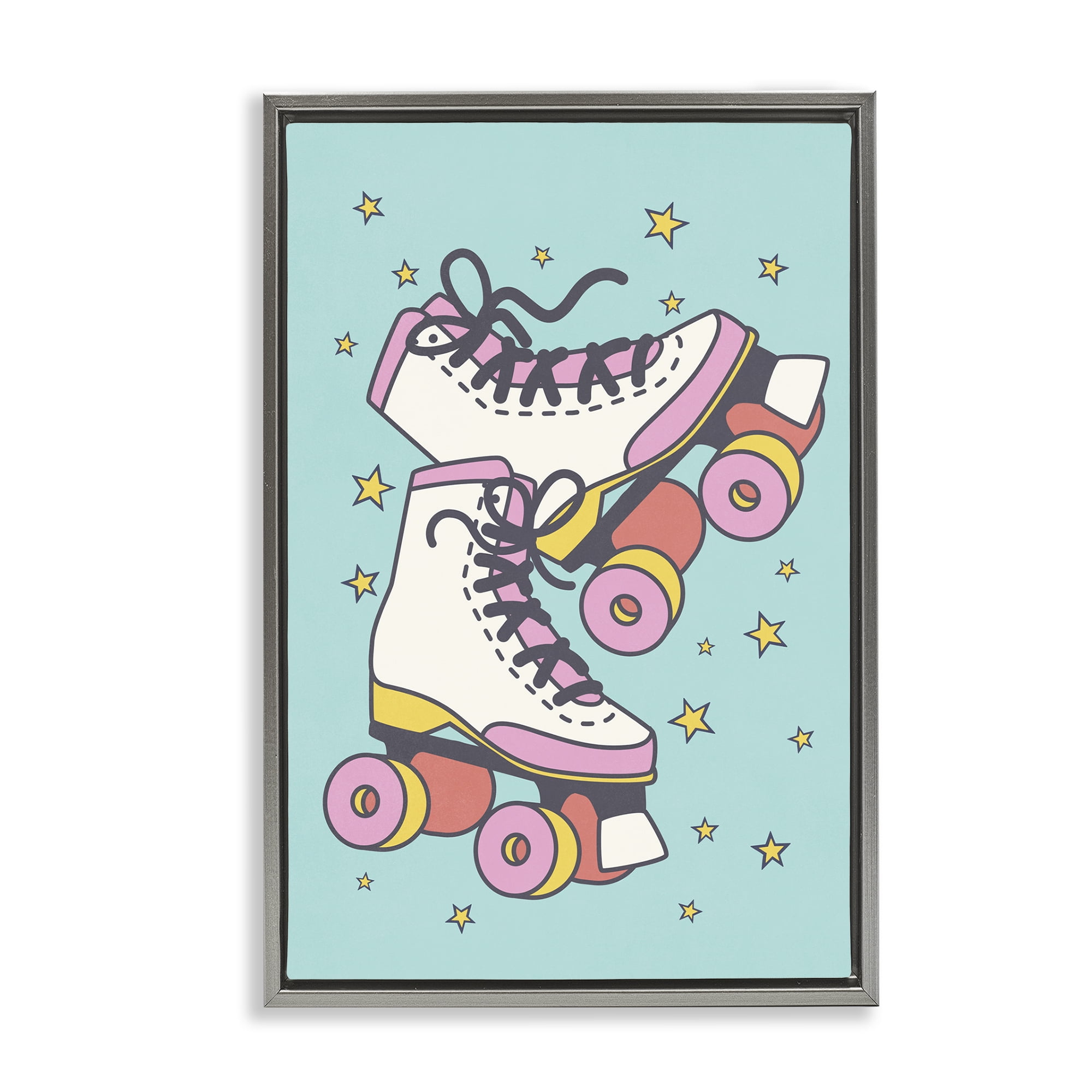Stupell Industries Vintage Roller Skates Novelty & Humor Painting Gray Floater Framed Canvas Art Print Wall Art, 17 x 25