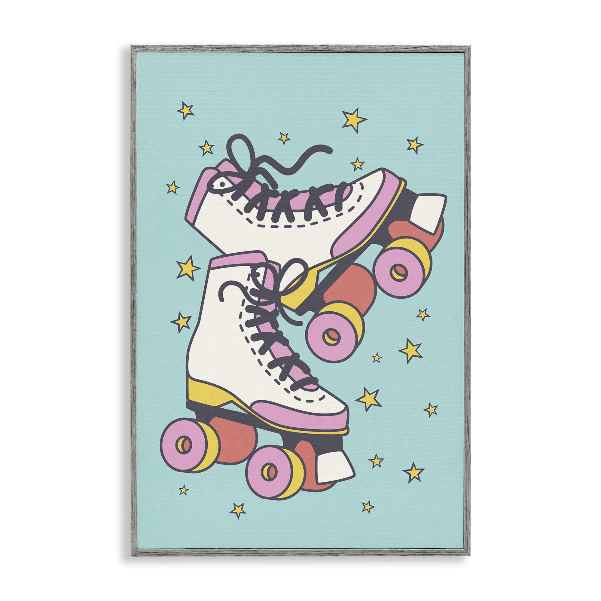 Stupell Industries Vintage Roller Skates Novelty & Humor Painting Gray Framed Art Print Wall Art, 16 x 24