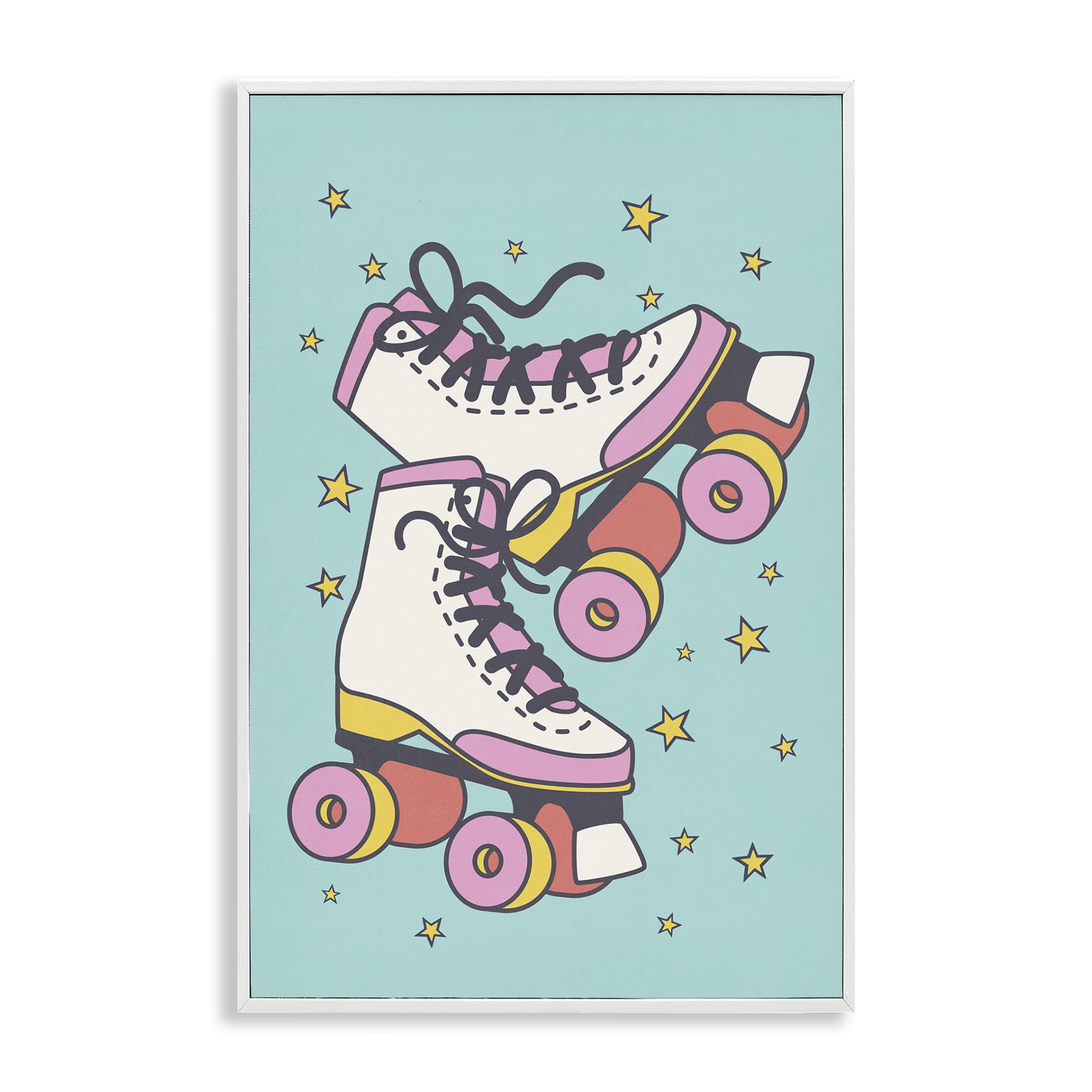 Stupell Industries Vintage Roller Skates Novelty & Humor Painting White Framed Art Print Wall Art, 16 x 24