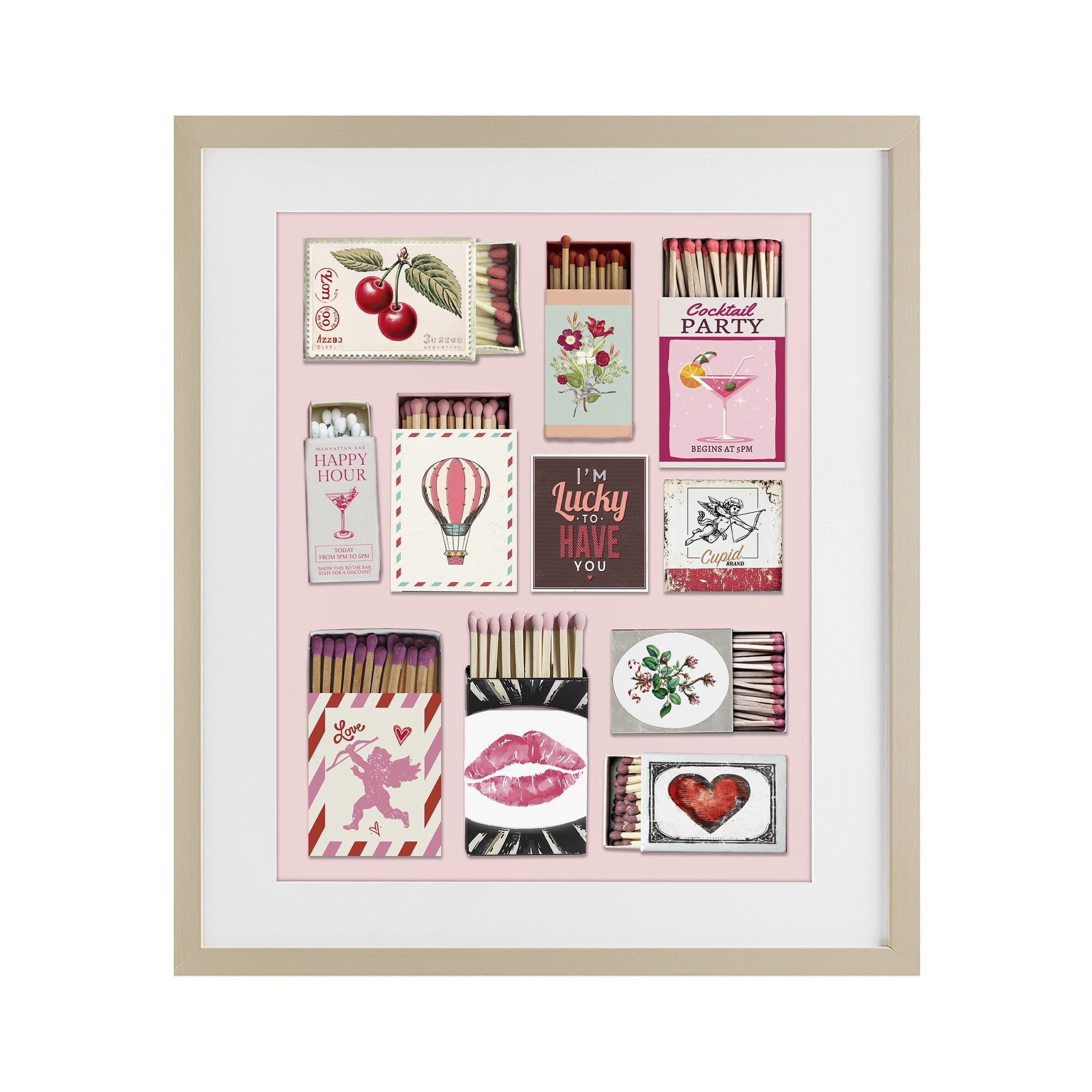 Stupell Industries Vintage Romantic Matchbox Collection Birch Framed Print Under Glass, design by CAD Designs