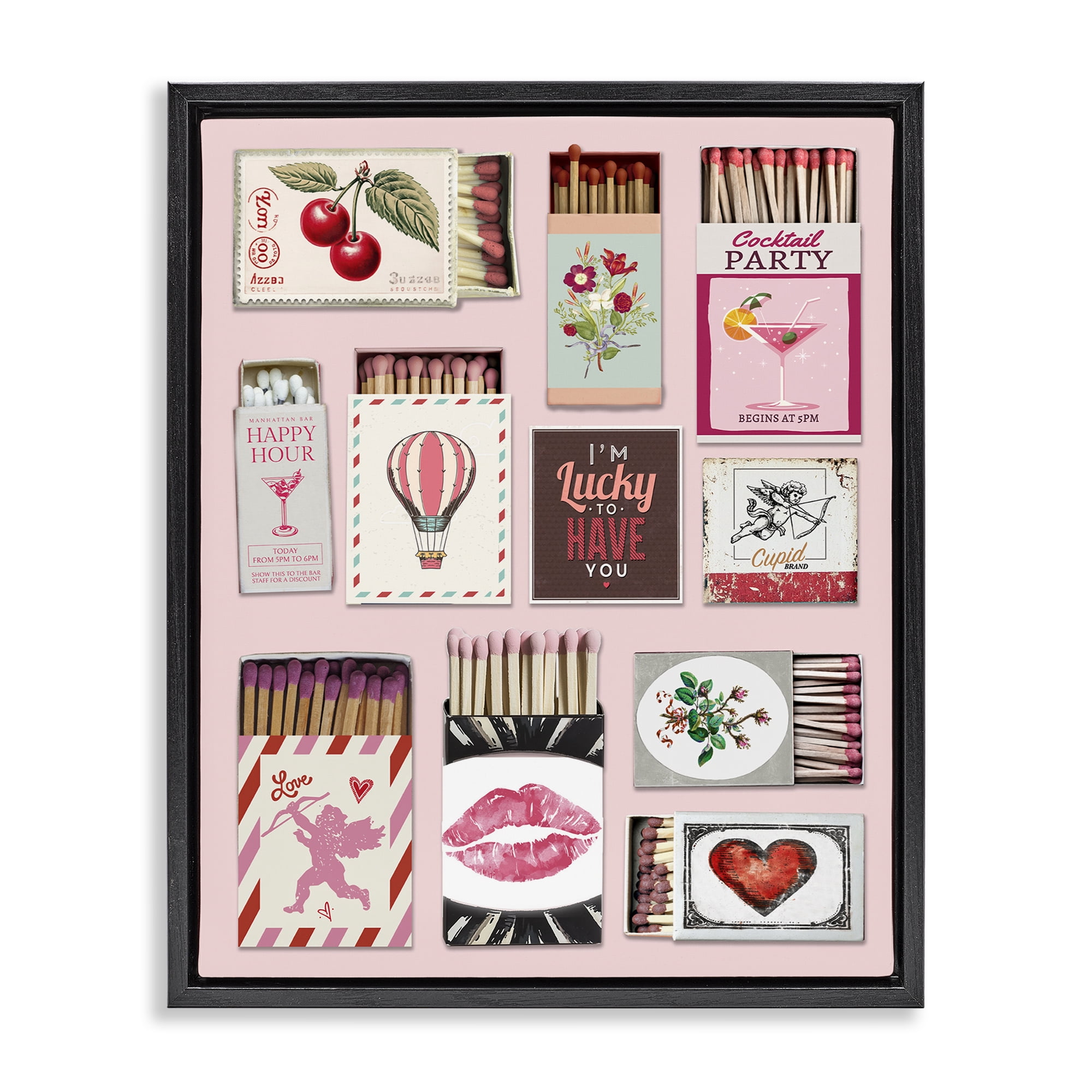 Stupell Industries Vintage Romantic Matchbox Collection Black Framed Floater Canvas Wall Art, design by CAD Designs