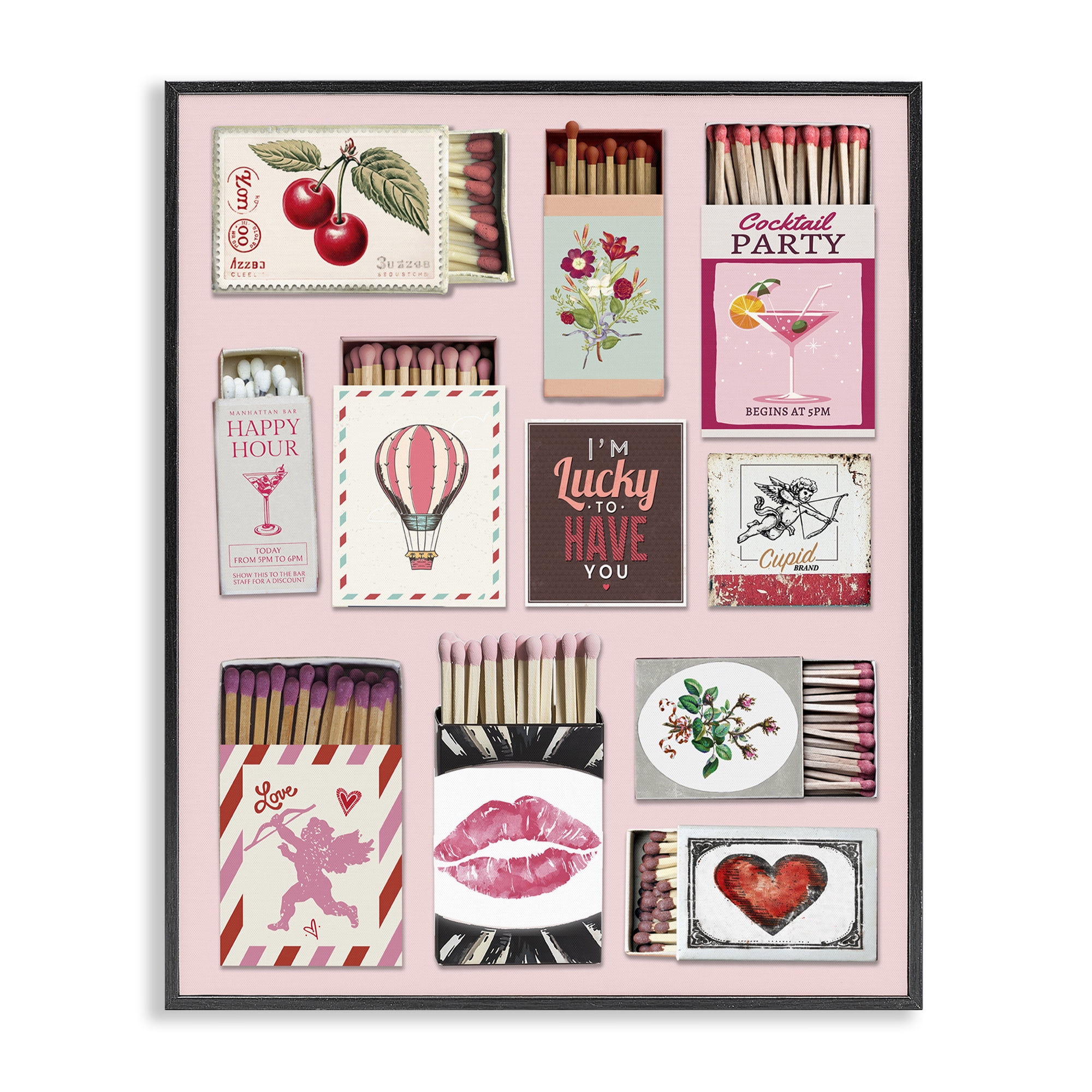 Stupell Industries Vintage Romantic Matchbox Collection Black Framed Giclee Art, design by CAD Designs