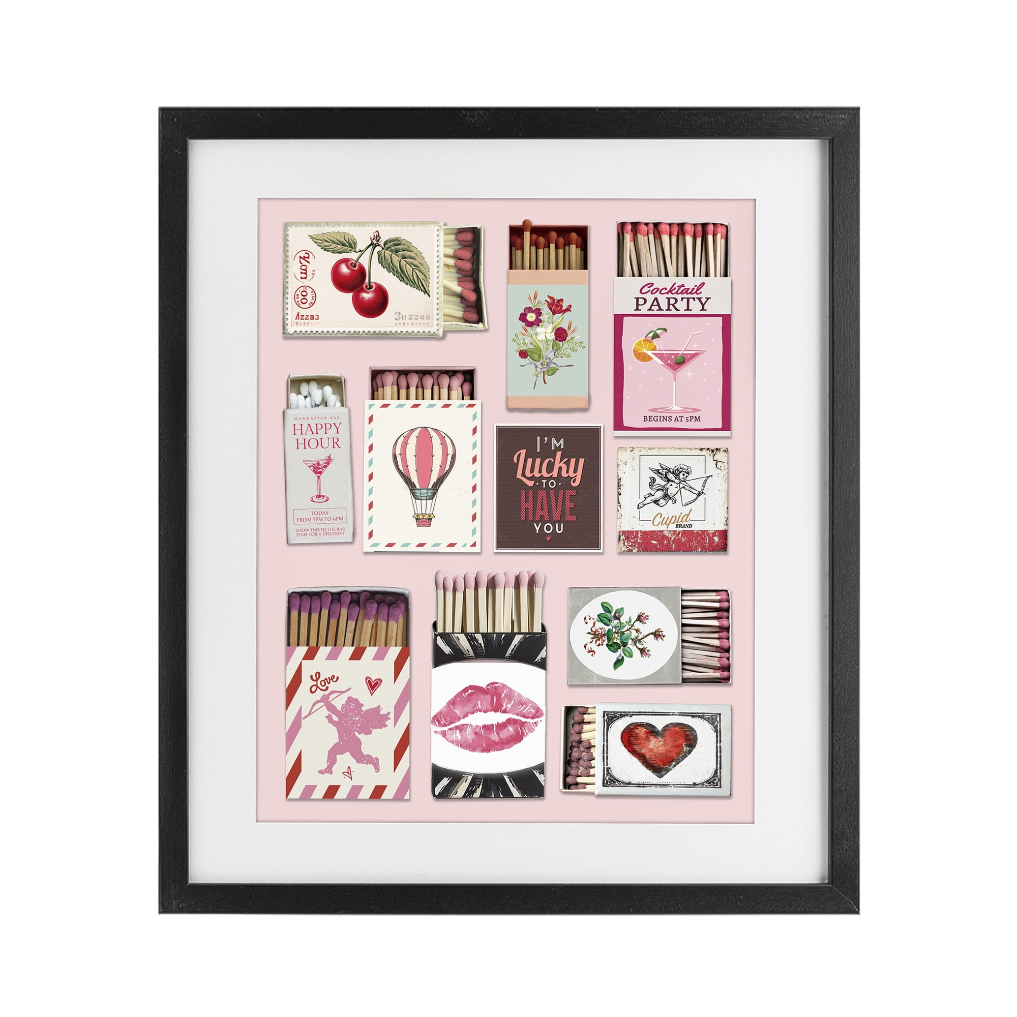 Stupell Industries Vintage Romantic Matchbox Collection Black Framed Print Under Glass, design by CAD Designs
