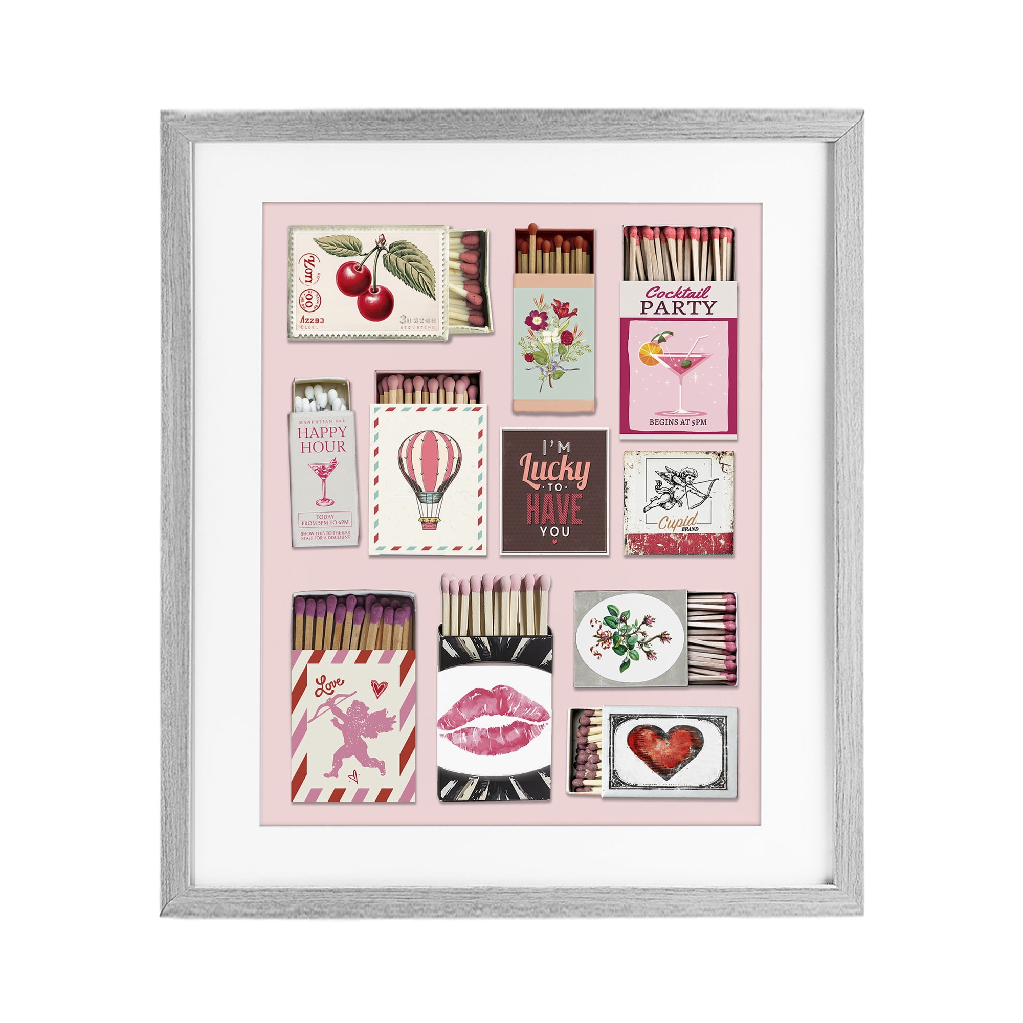 Stupell Industries Vintage Romantic Matchbox Collection Gray Framed Print Under Glass, design by CAD Designs