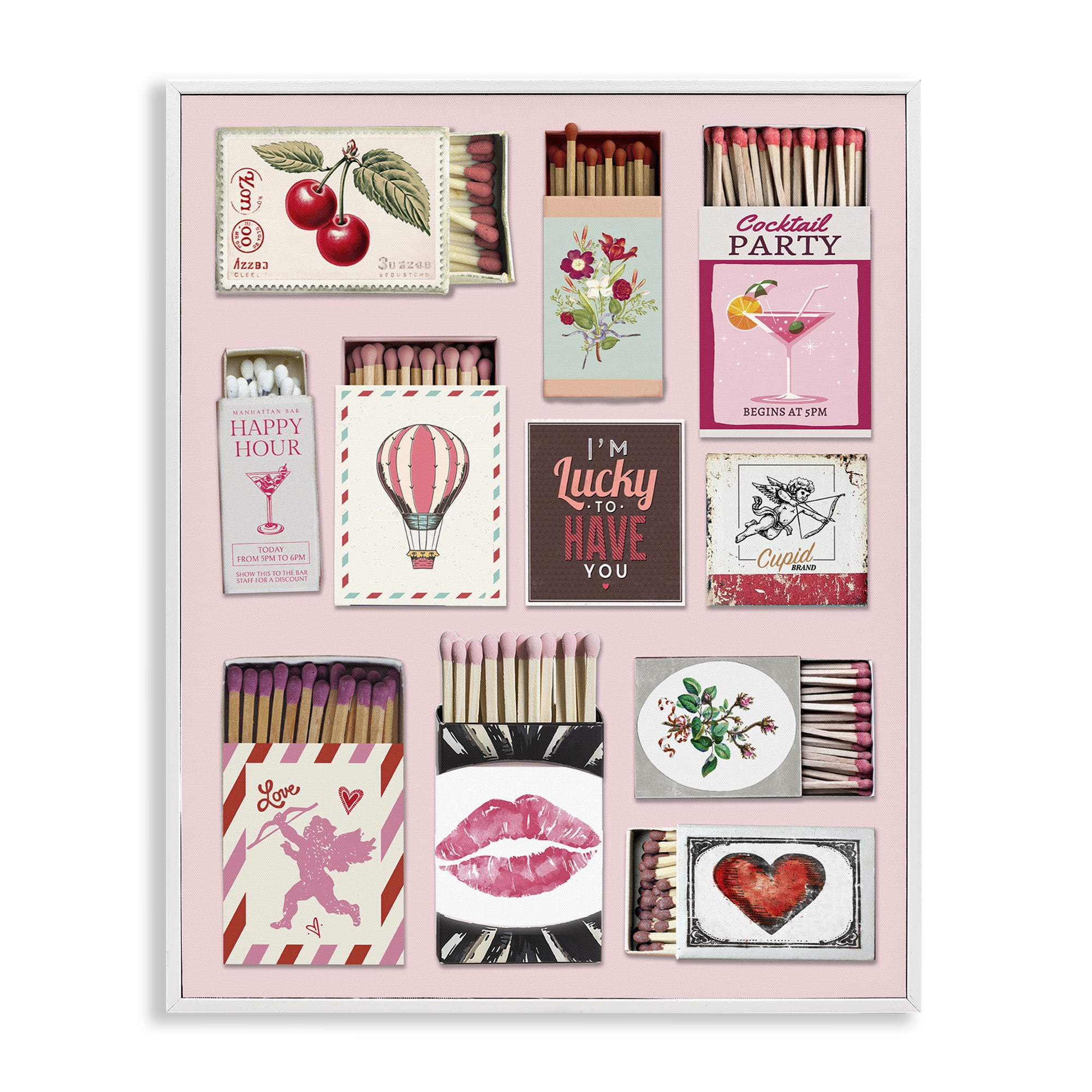 Stupell Industries Vintage Romantic Matchbox Collection White Framed Giclee Art, design by CAD Designs