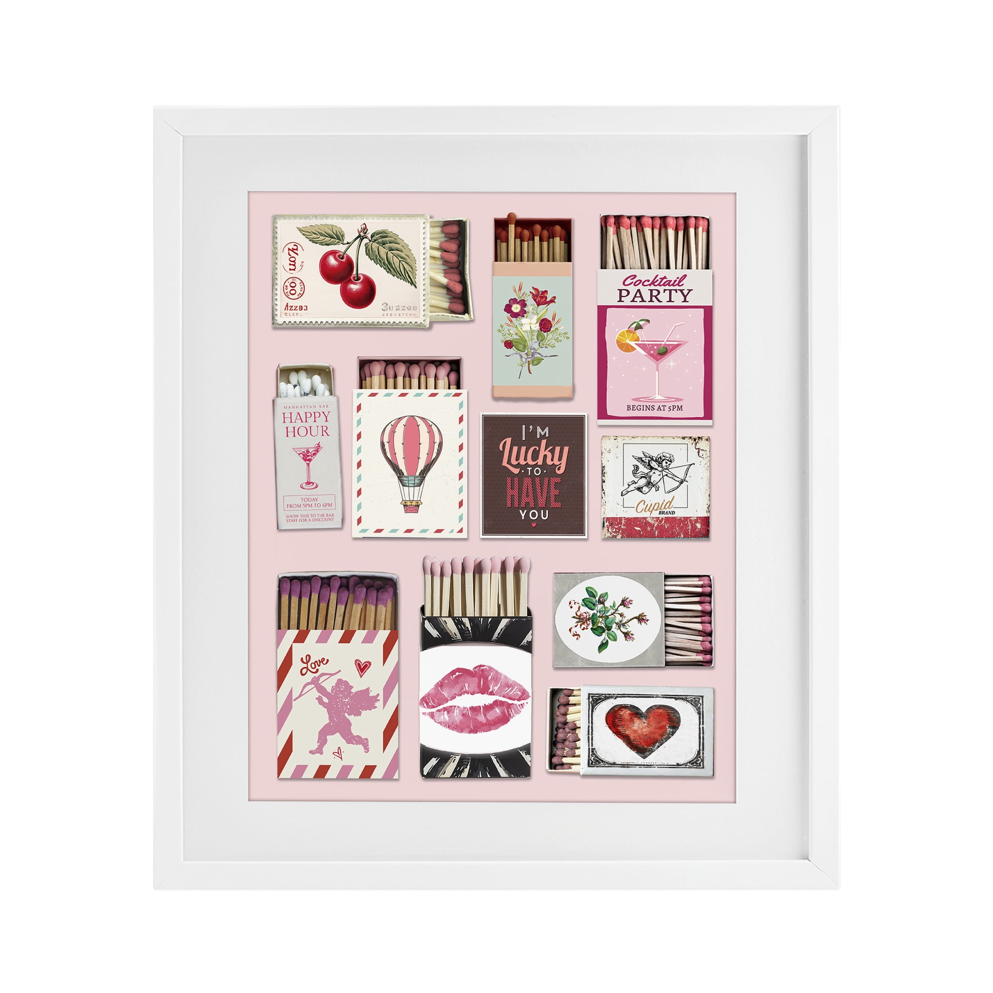 Stupell Industries Vintage Romantic Matchbox Collection White Framed Print Under Glass, design by CAD Designs