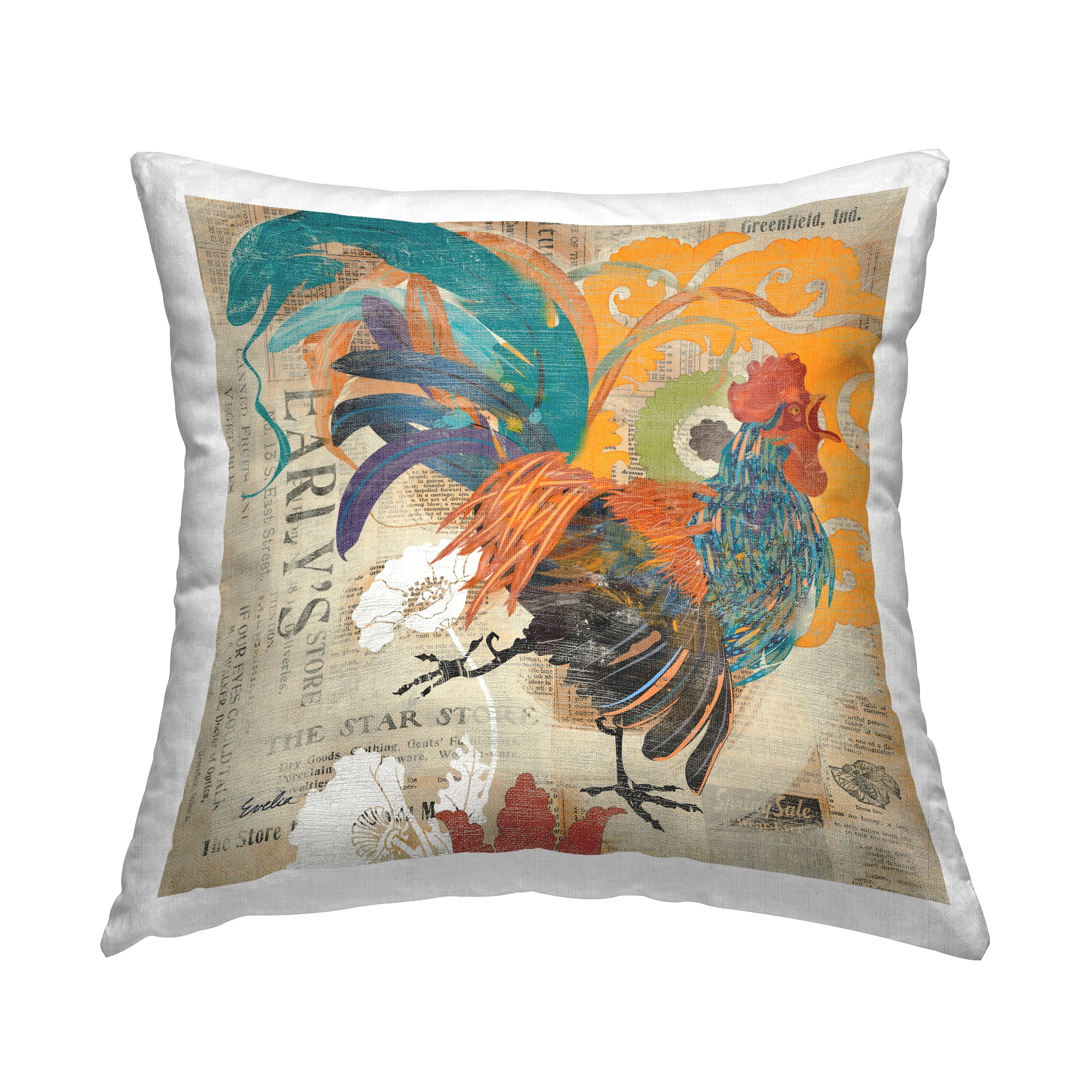 Stupell Industries Vintage Rooster Botanical Pattern Printed Throw Pillow Design by Evelia Designs