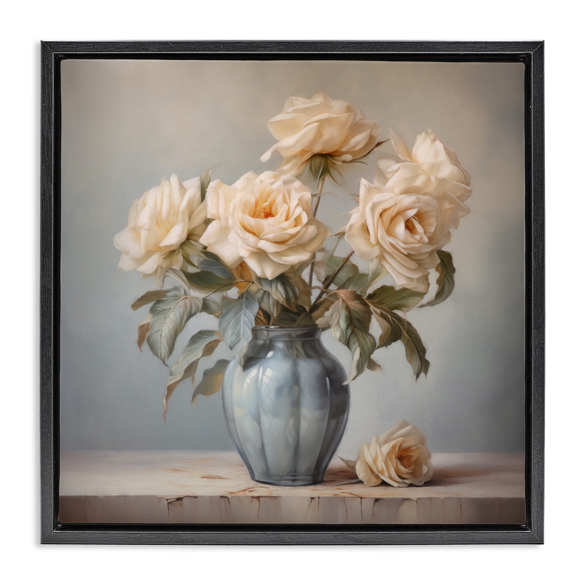 Stupell Industries Vintage Rose Paragon Black Framed Floater Canvas Wall Art, design by Steve Hunziker