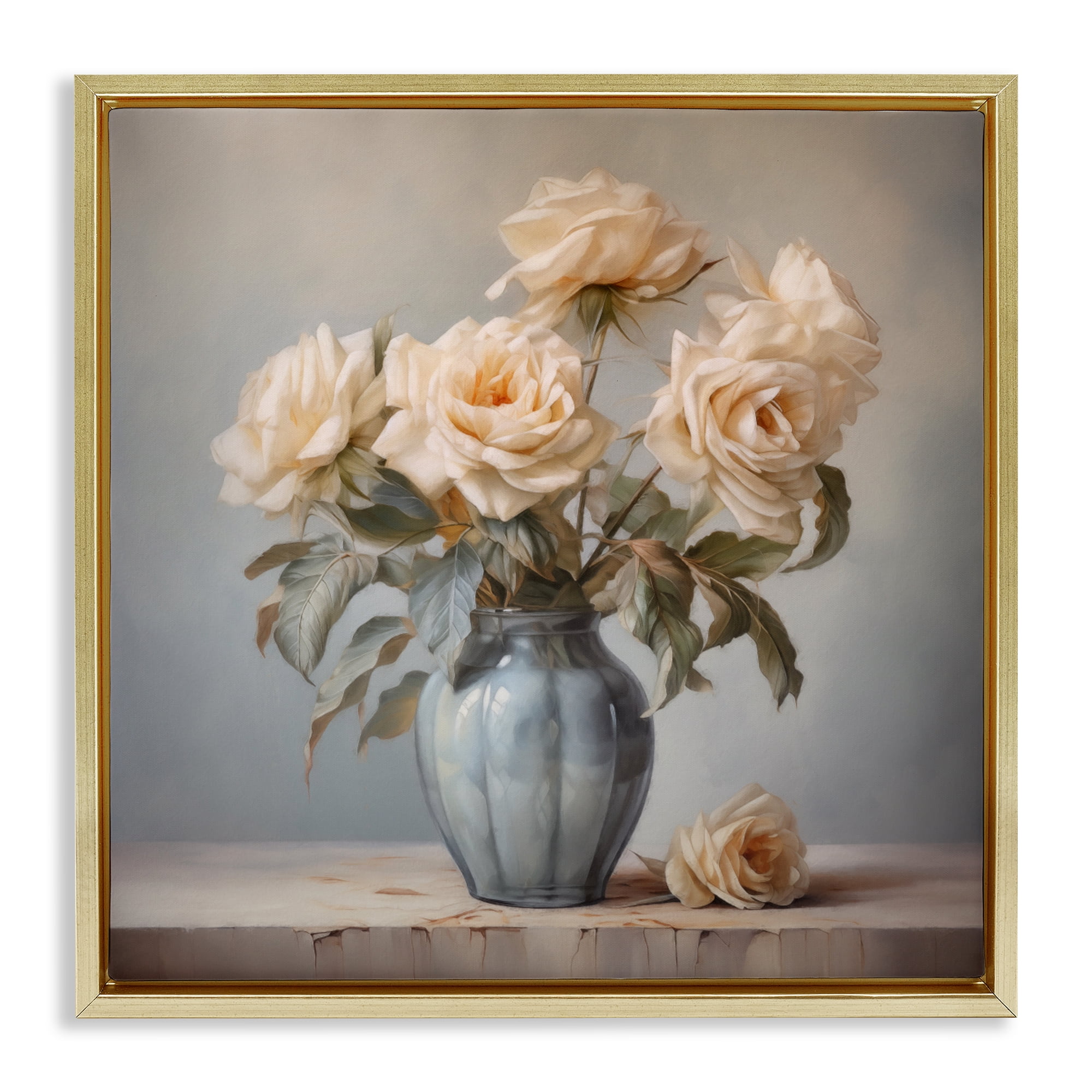 Stupell Industries Vintage Rose Paragon Gold Framed Floater Canvas Wall Art, design by Steve Hunziker