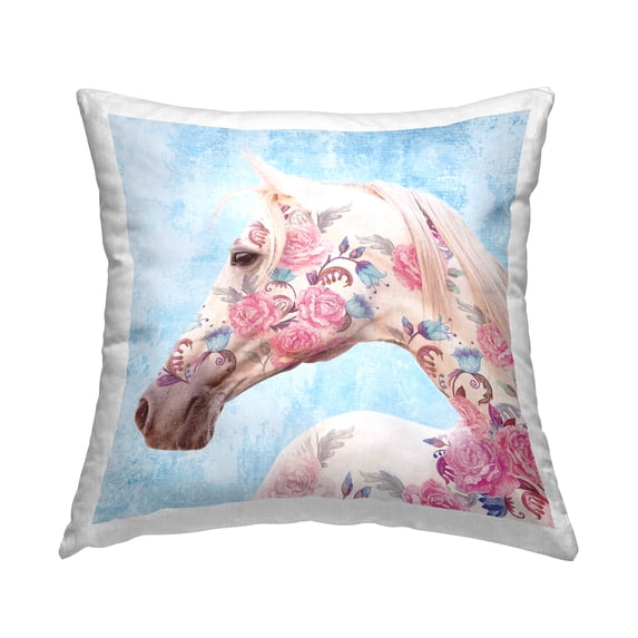 Stupell Industries Vintage Rose Patterned Horse Square Decorative Printed Throw Pillow Design By Daisy A, 18 x 18