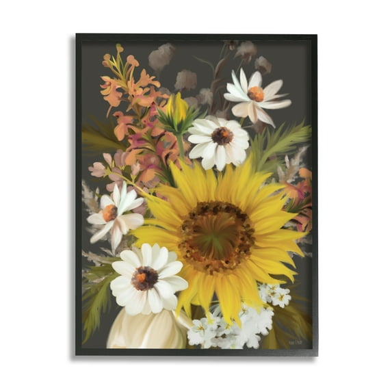 Stupell Industries Vintage Rural Florals Botanical & Floral Painting Black Framed Art Print Wall Art, 16 x 20